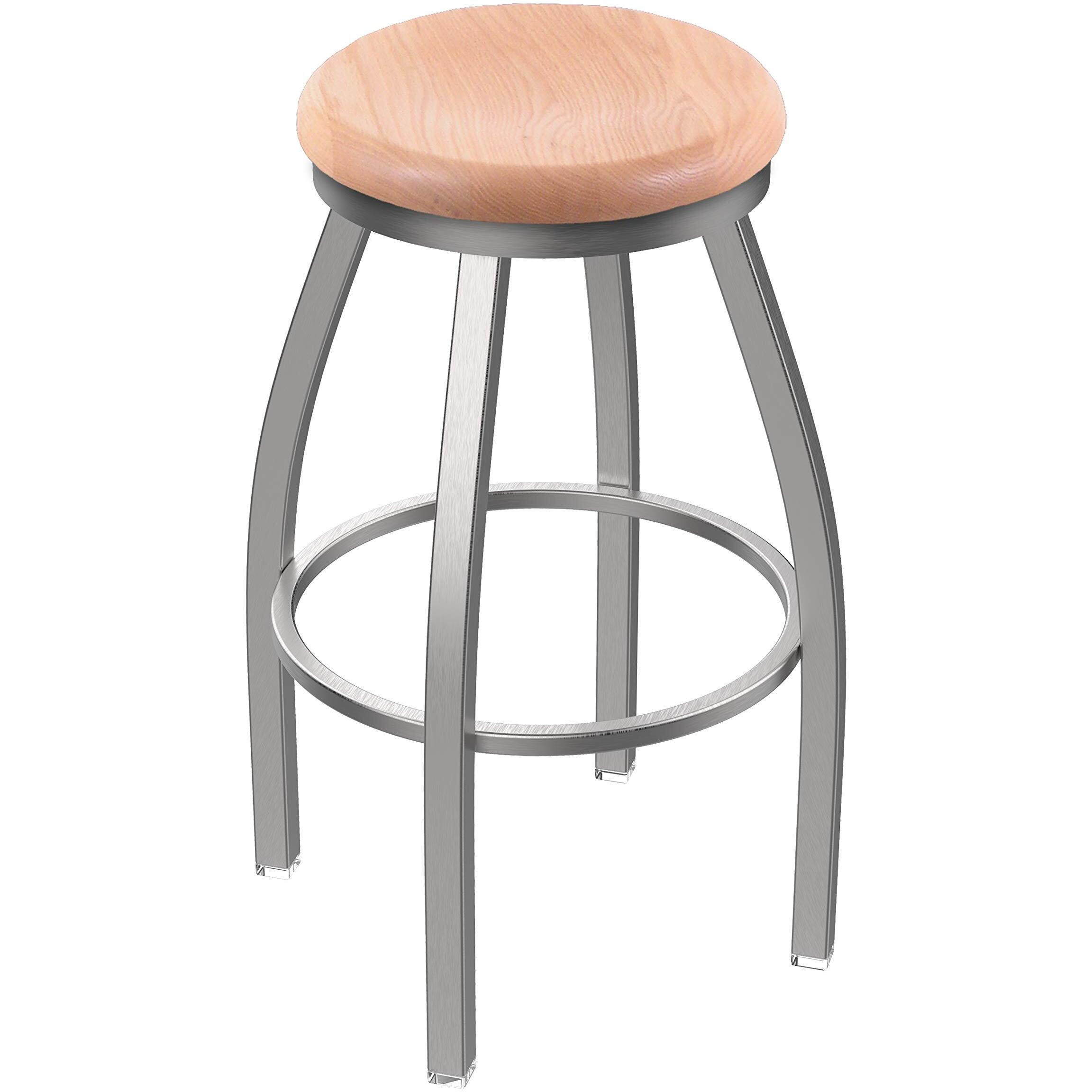 802 Misha Stainless Steel 25" Swivel Counter Stool with Natural Oak Seat