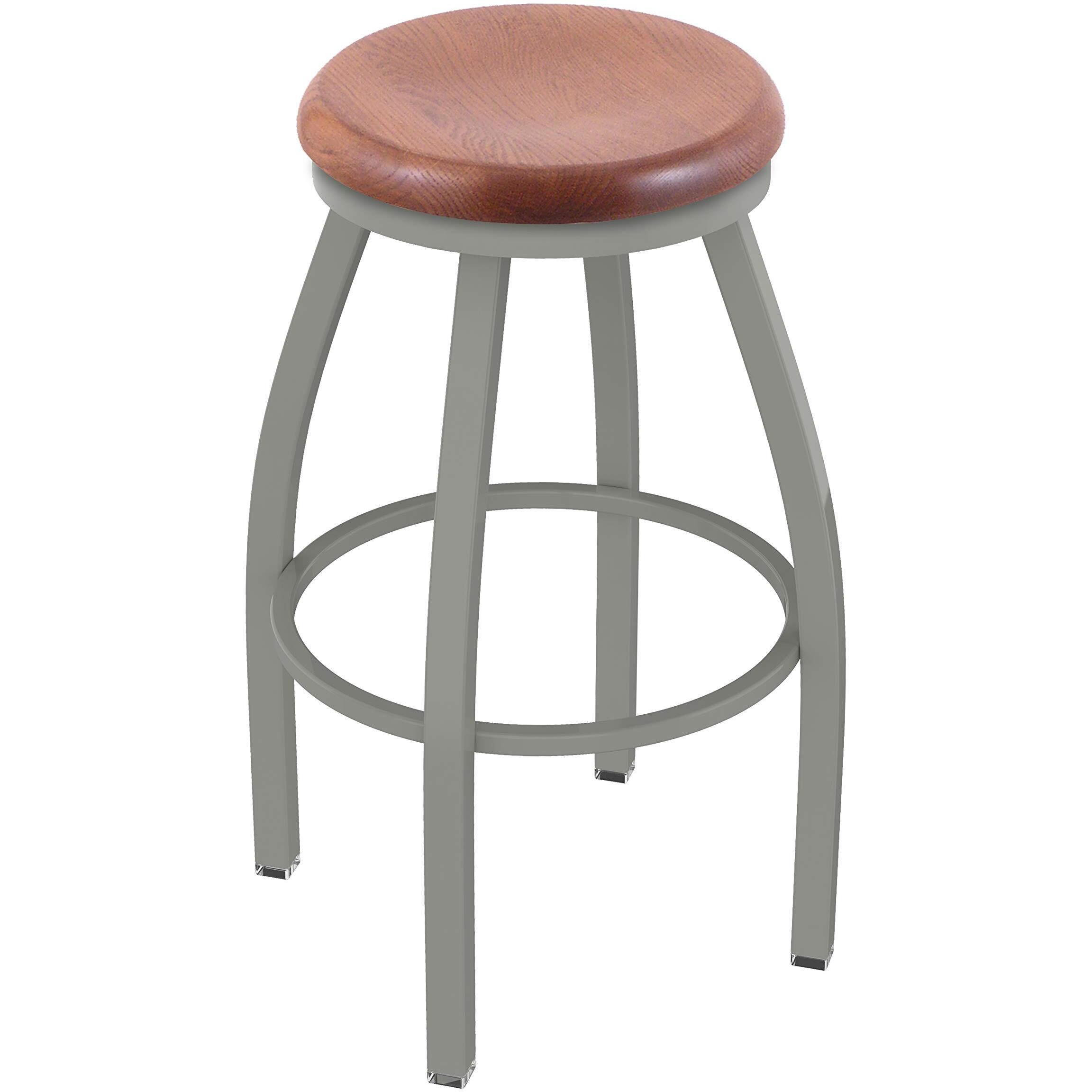 802 Misha 25" Swivel Counter Stool with Anodized Nickel Finish and Medium Oak Seat