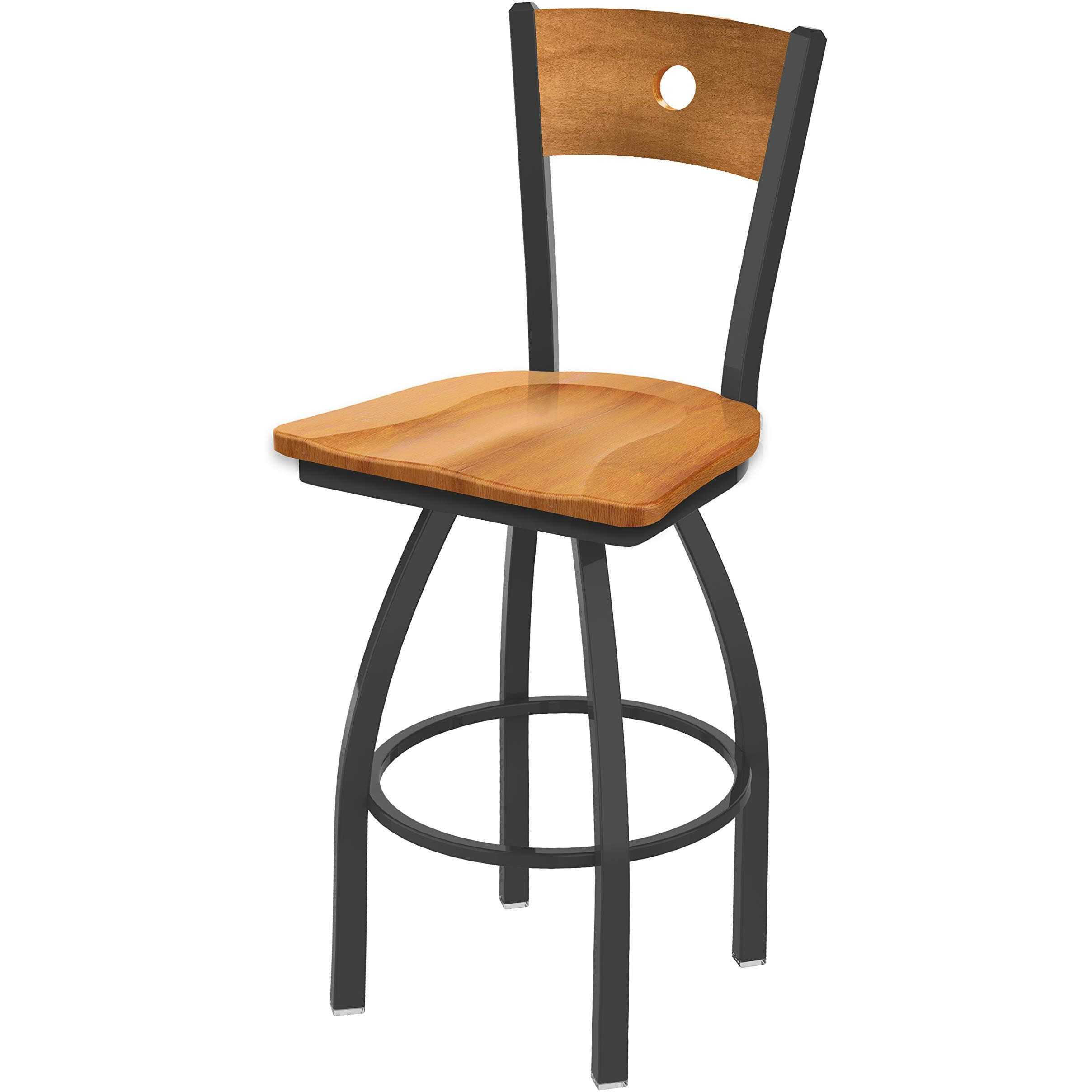 830 Voltaire 25" Swivel Counter Stool with Pewter Finish, Medium Back and Medium Maple Seat