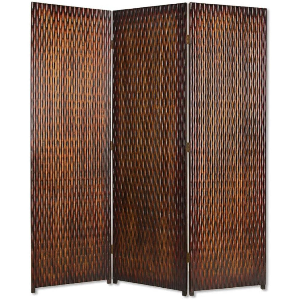 HomeRoots 72" X 63" Brown Wood 3 Panel Screen