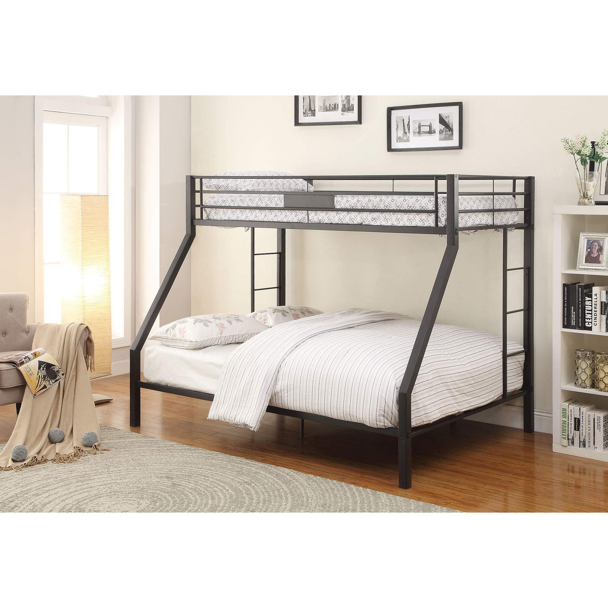 HomeRoots Metal Tube 83" X 63" X 65" Full XL Over Queen Black Sand Metal Bunk Bed