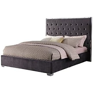 Best Master Furniture Natasha Velvet Platform Bed, King, Dark Grey