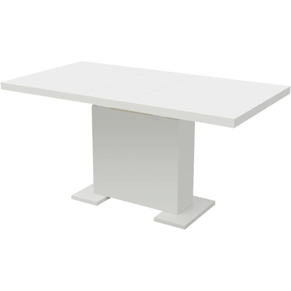 vidaXL Gloss White Dining Table, Extendable and Rectangular, Made of Resistant MDF and Steel, Modern Design for Smaller Kitchens and Eating Areas