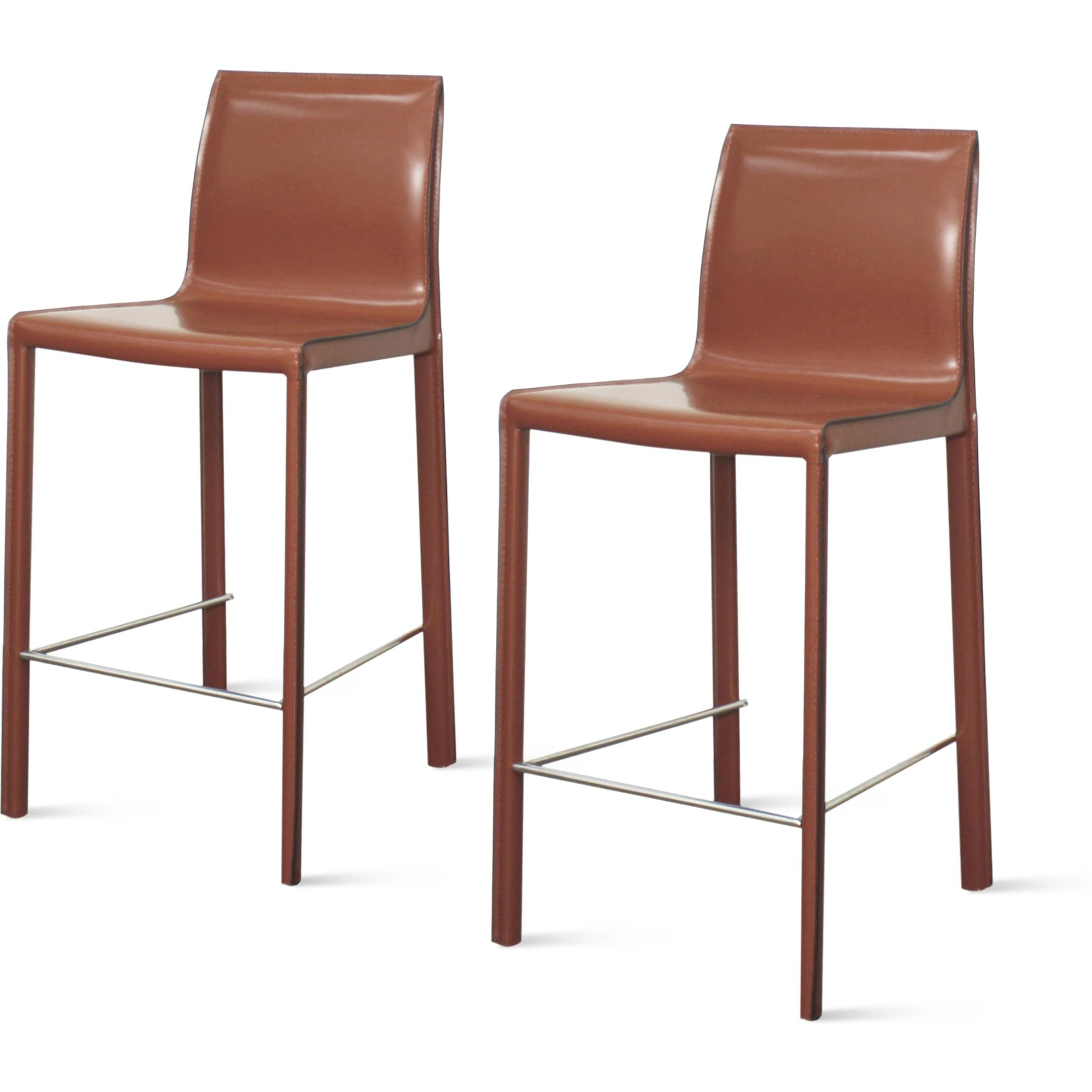 npd furniture and more Gervin Recycled Leather, Set of 2 Bar & Counter Stools, Cordovan