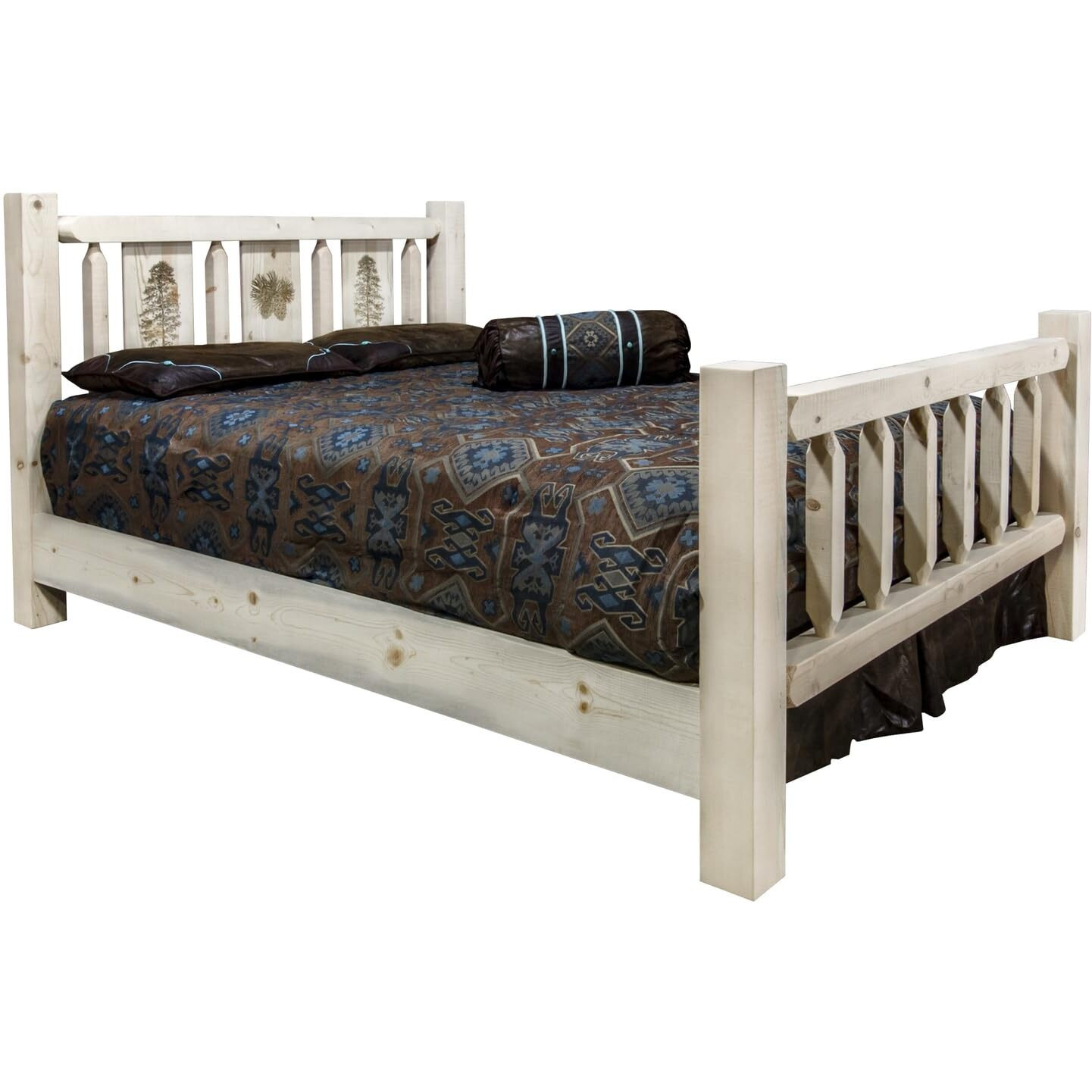 Montana Woodworks Homestead Collection Twin Bed w/Laser Engraved Pine Tree Design, Clear Lacquer Finish