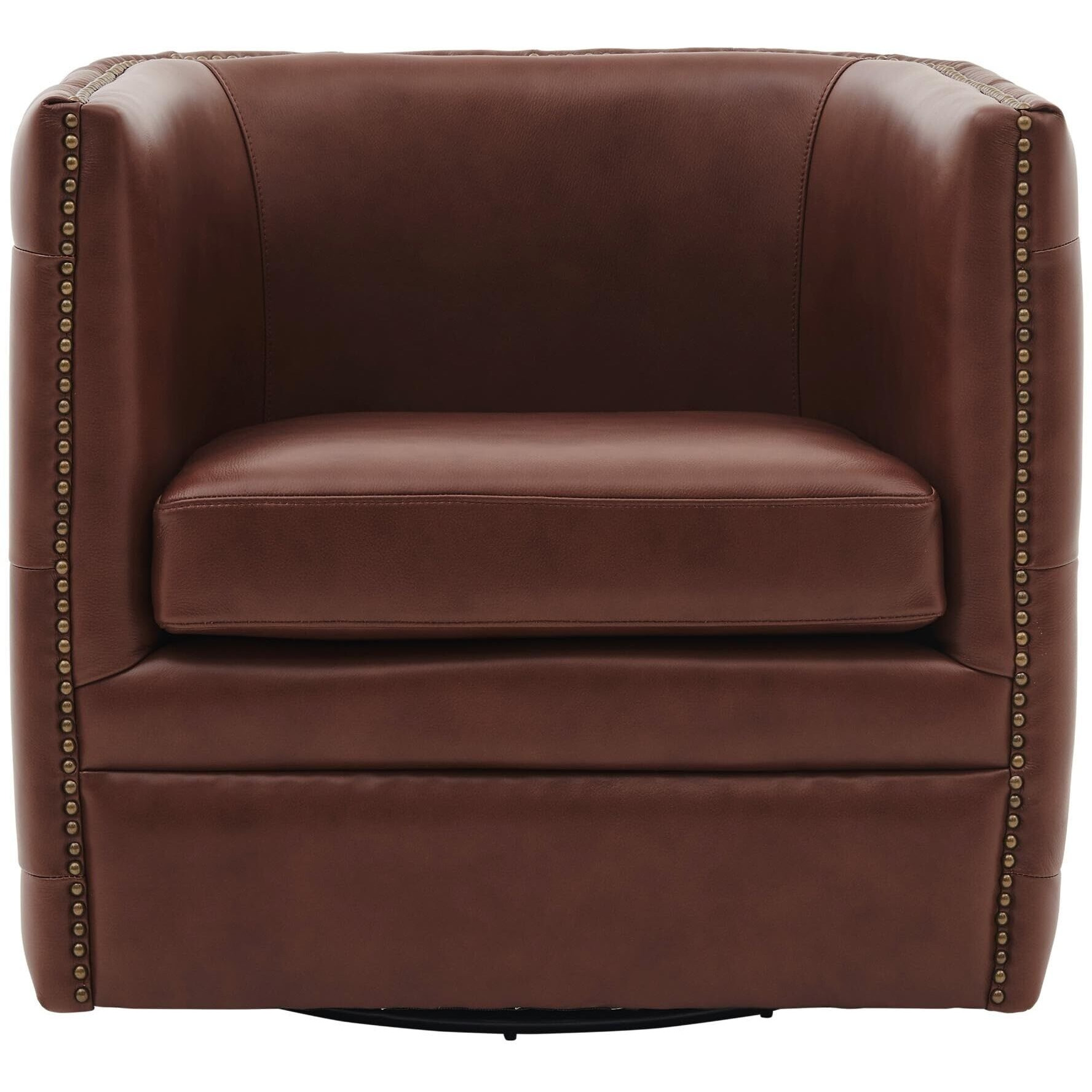 Overstock Leslie Top Grain Leather Swivel Tufted Chair Brown