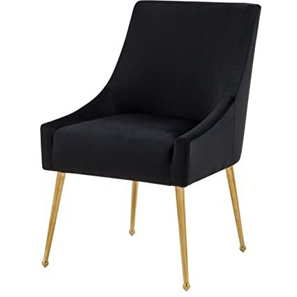 HomeRoots Velvet, Metal Set of Two Black Gold Velvet Dining Chairs