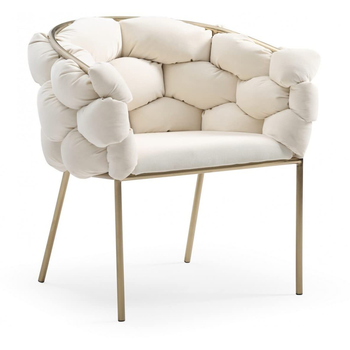 HomeRoots Metal, Fabric White Geo Velvet and Brushed Brass Velvet Dining Chair