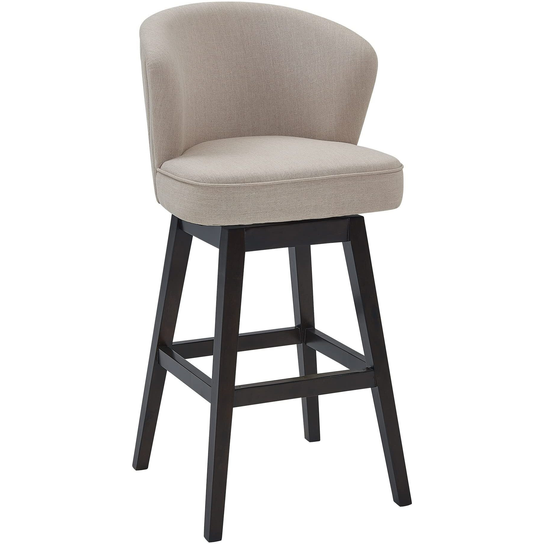 HomeRoots Wood, Foam, Fabric, Metal Turnplate/Kickplate 26" Tan Espresso Wood Fabric Swivel Bar Stool