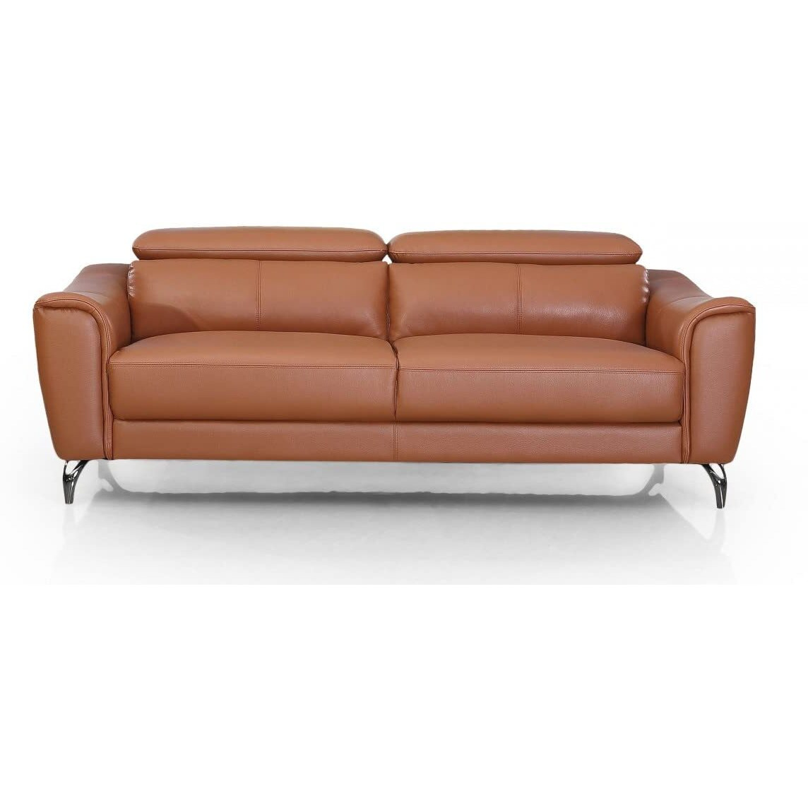 HomeRoots Cognac Urban 80" Brown Leather Adjustable Headrest Sofa