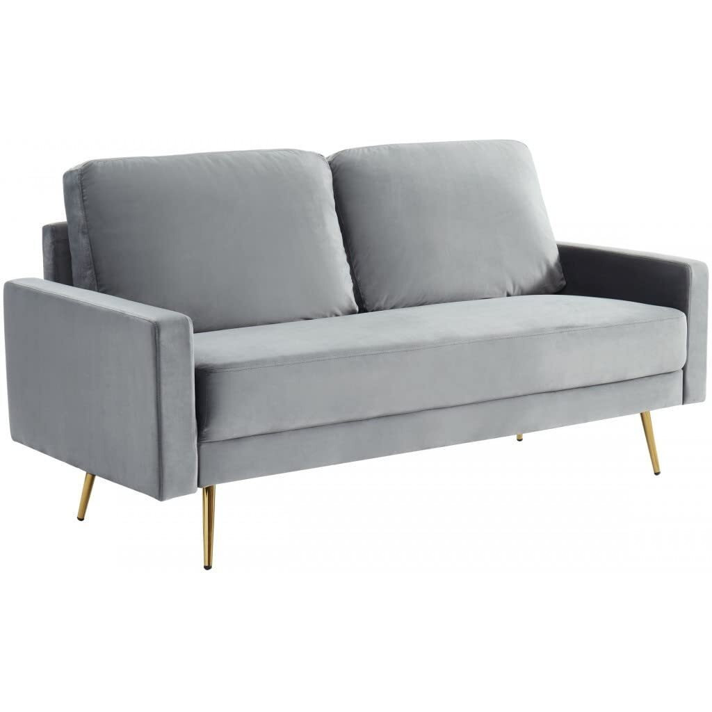 HomeRoots Compact 72" Grey Velvet Sofa with Two Cushions