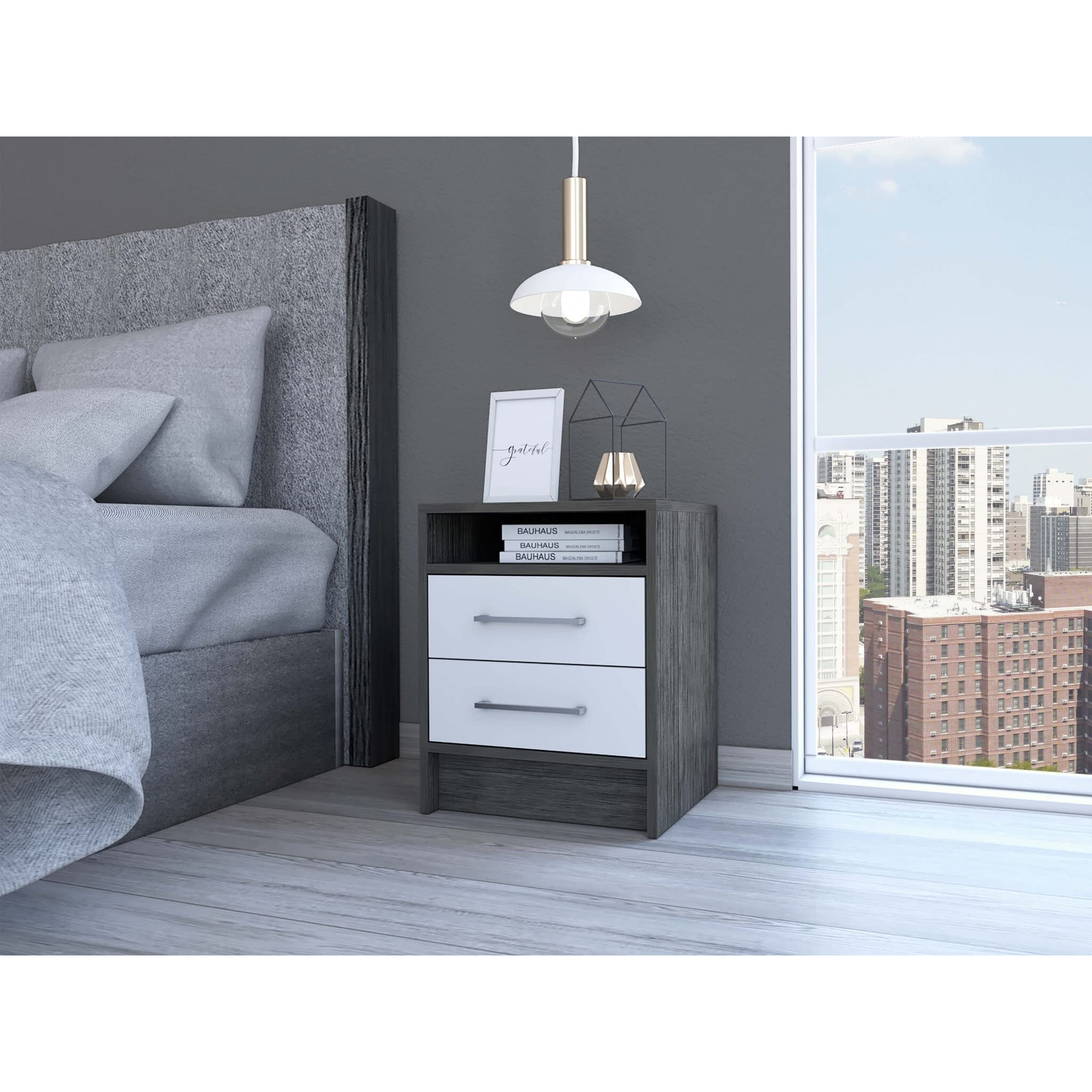 HomeRoots Smoky Oak/White Sophisticated and Stylish Smokey Oak and White Nightstand