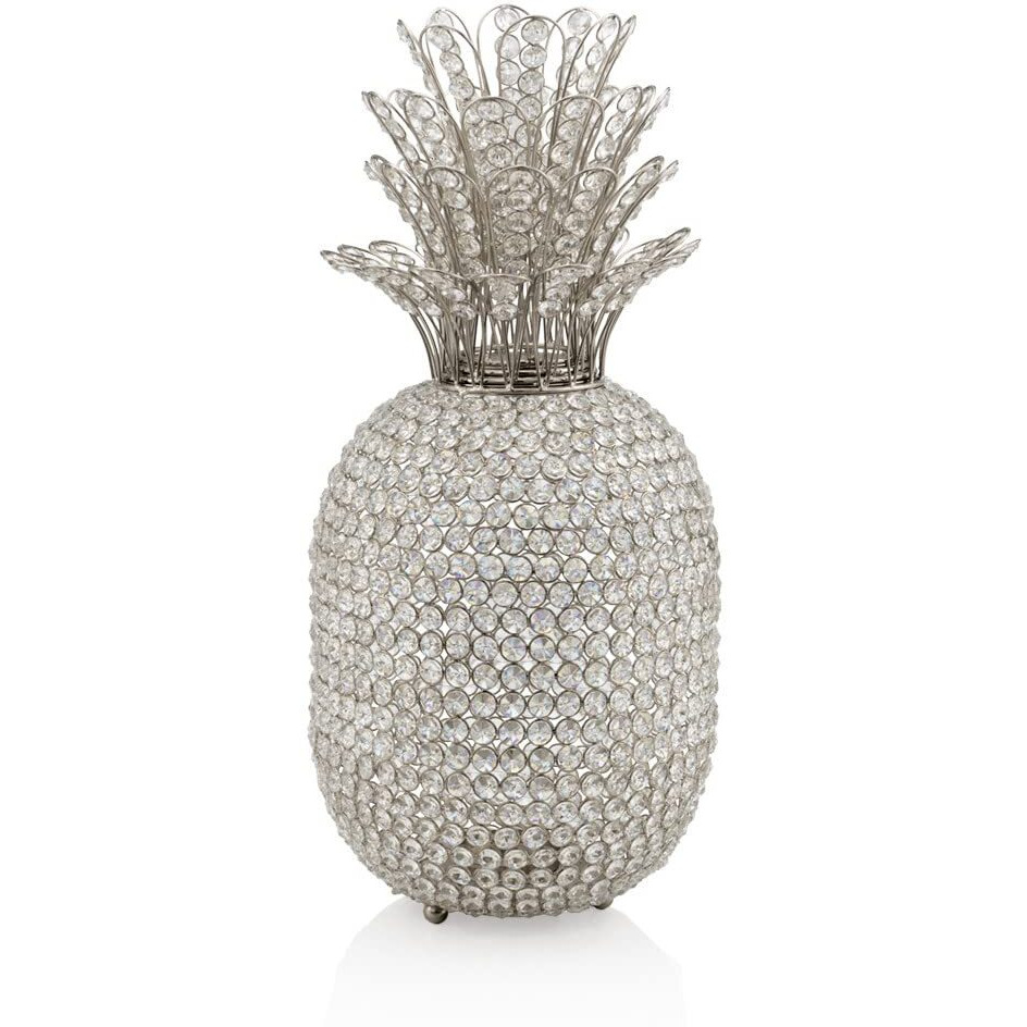 HomeRoots Silver/Clear 23" Glam Bling Faux Crystal and Silver Pineapple