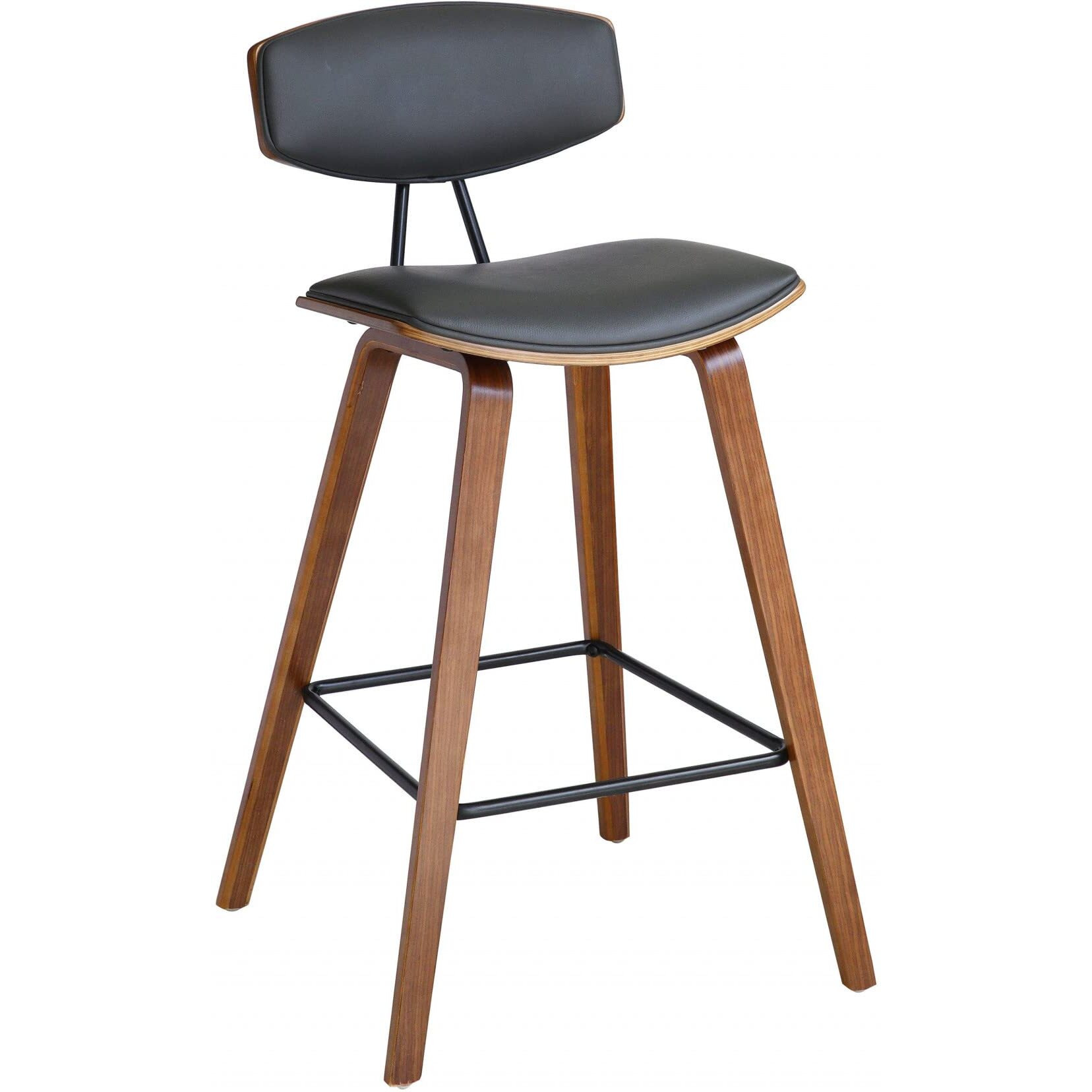 HomeRoots 29 Gray Faux Leather Mid Century Modern Bar Stool