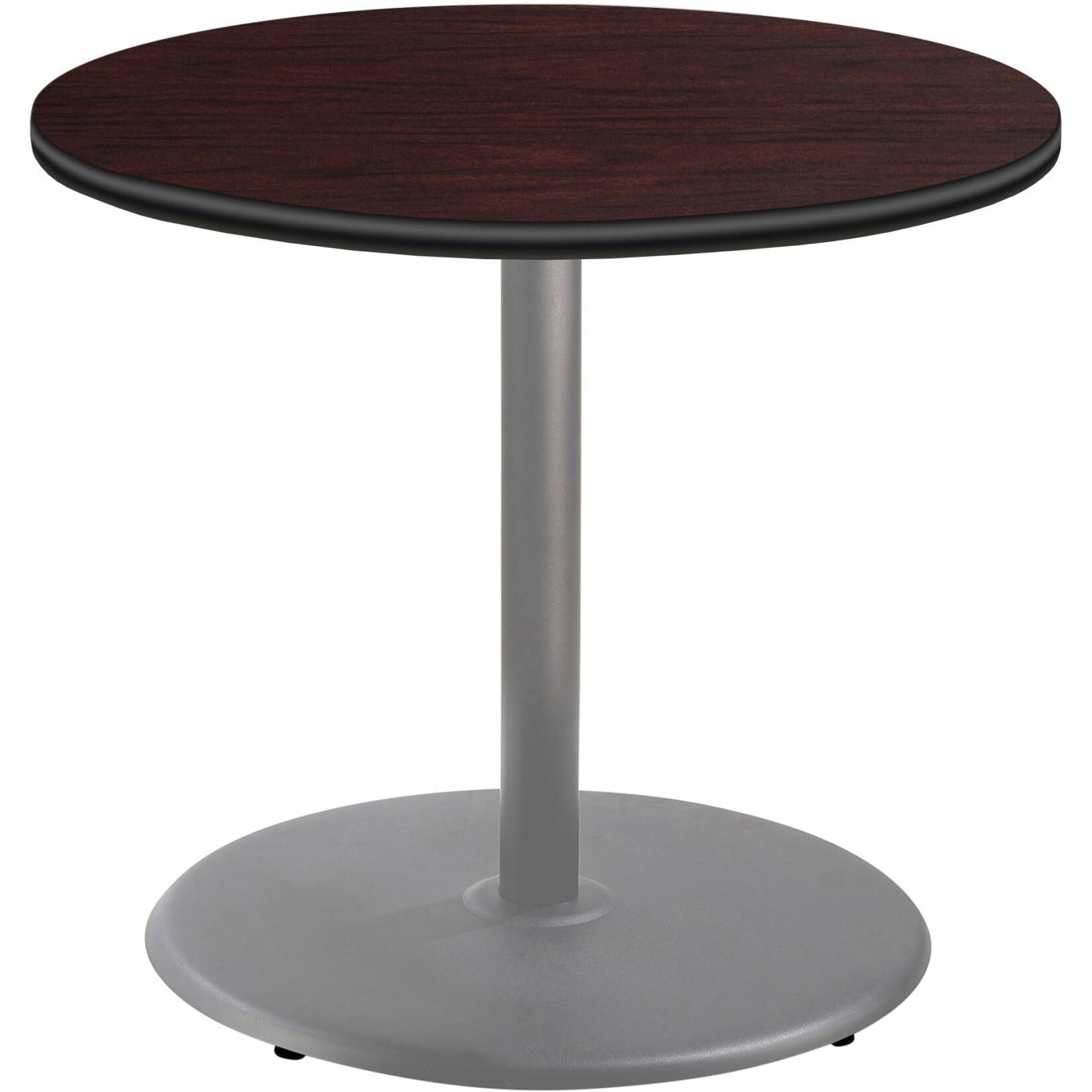 National Public Seating NPS 36" Round Cafe Table with Round Base, 30" Height, Particleboard Core/T-Mold, Mahogany Top, Grey Frame