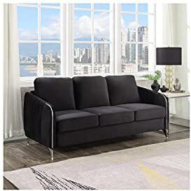 Lilola Home Hathaway Black Velvet Modern Chic Sofa Couch