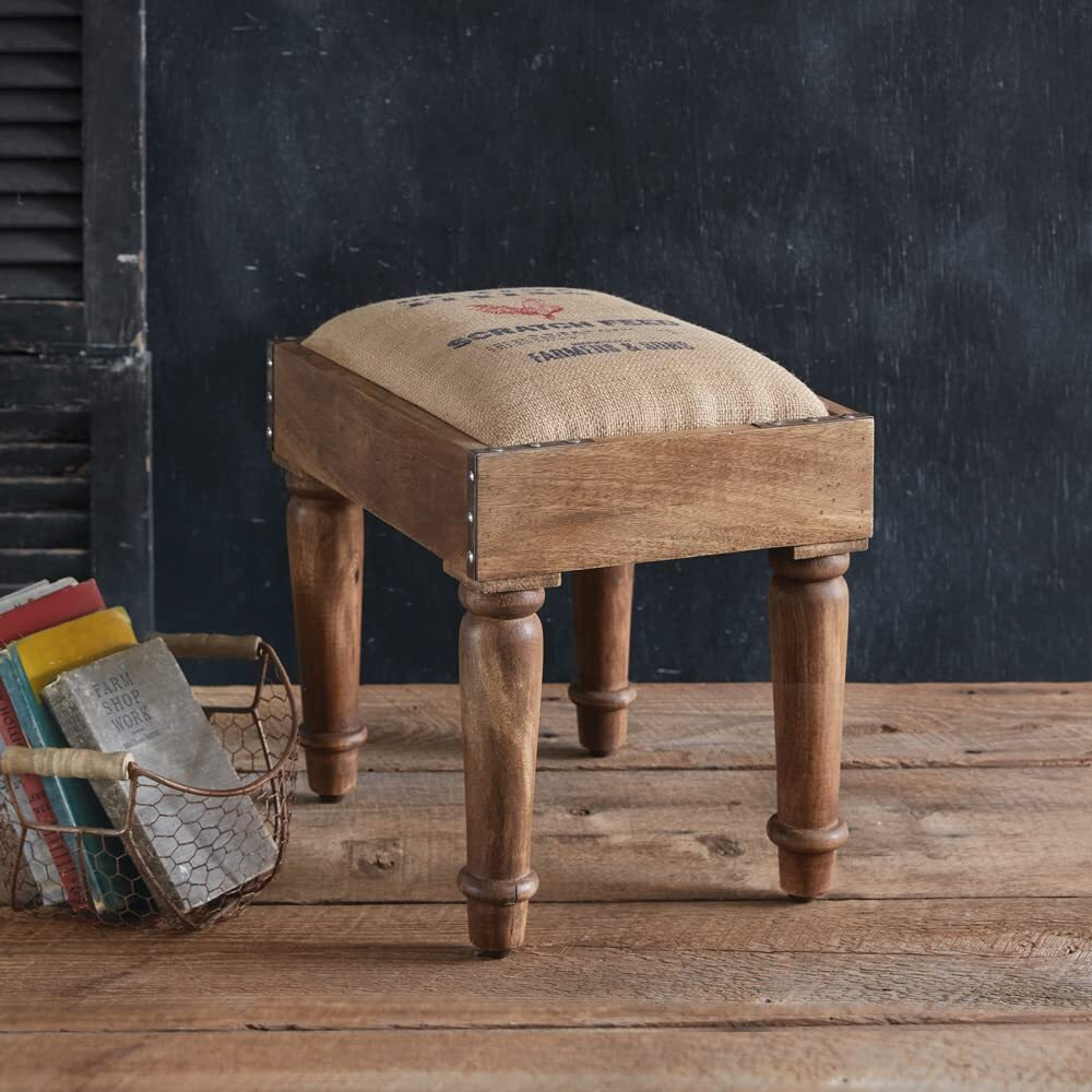 CTW Home Collection Grain Sack Footstool, 14.5-inch Height, Wooden Crates, Home, Home Dcor