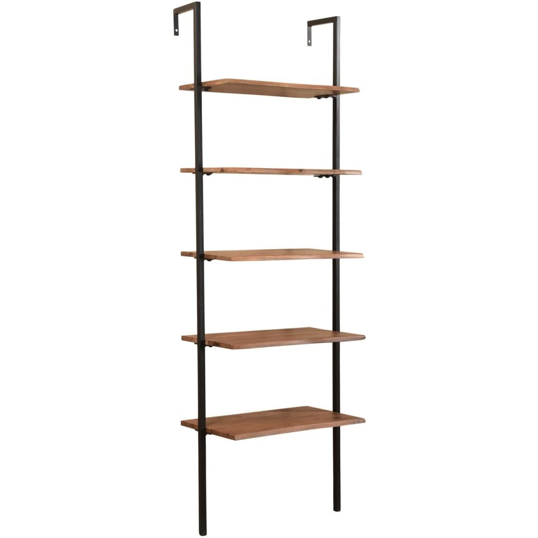 HomeRoots 522816 72 in. Metal & Solid Wood Five Tier Ladder Bookcase Brown