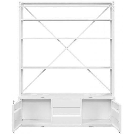 HomeRoots 486286 83 in. Four Tier Cargo Style Bookcase with Cabinets & Ladder White