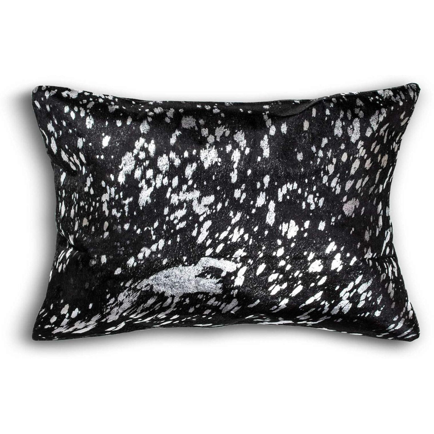 HomeRoots Decor 12" X 20" X 5" Black and Silver Cowhide Pillow