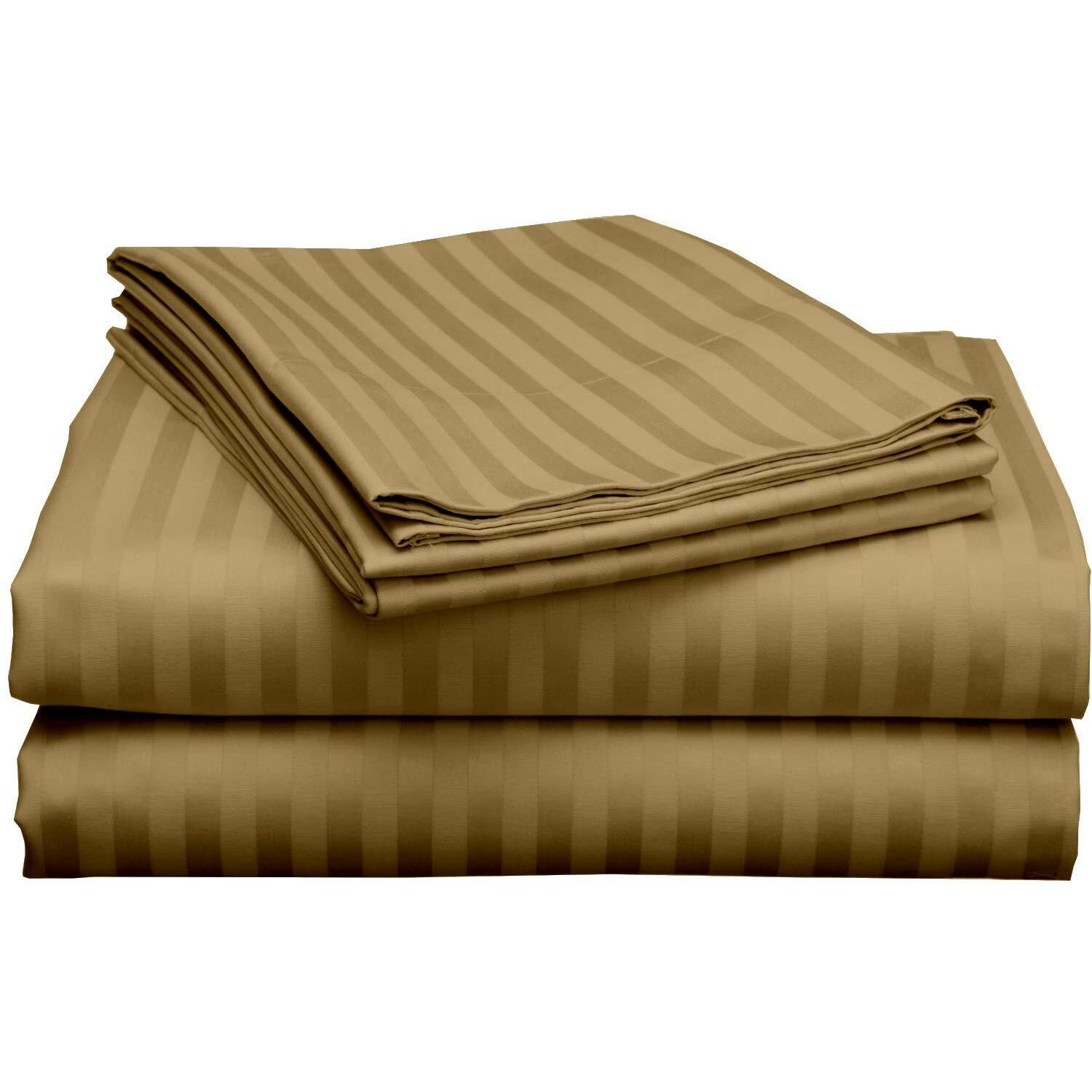 Top Split Head Cal King Sheets Sets for Adjustable Beds - Split Head Flex Sheet Set - 32" Split Top Cal King Sheets - Taupe Stripe 100% Cotton Sheets - 400 Thread Count Bed Sheet Set - 4 Pcs Sheet Set