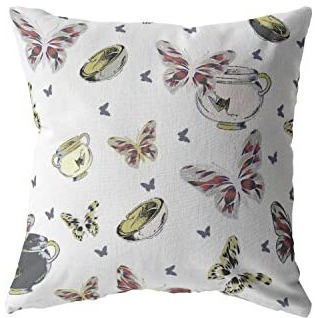 Amrita Sen Butterflies and Bowls Broadcloth Indoor Outdoor Blown and Closed Pillow White