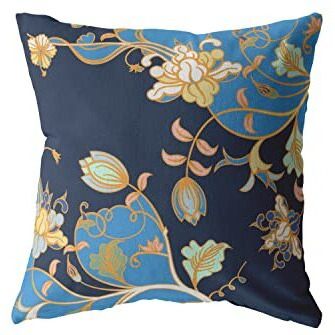 Amrita Sen Carnation Garden Broadcloth Indoor Outdoor Zippered Pillow Light Blue on Navy