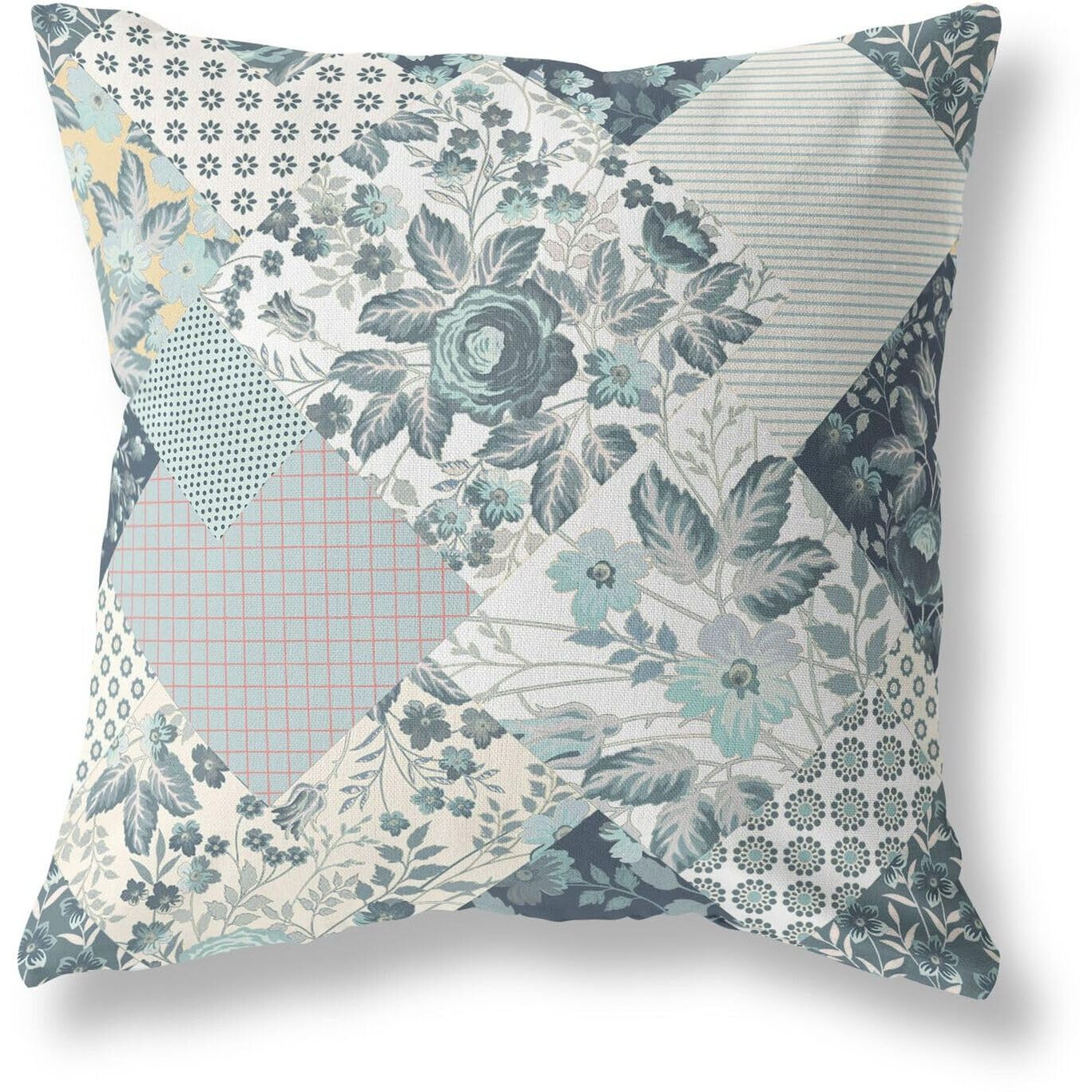 Amrita Sen Arizona Floral Patches Indoor/Outdoor Pillow in Indigo Cream 28x28