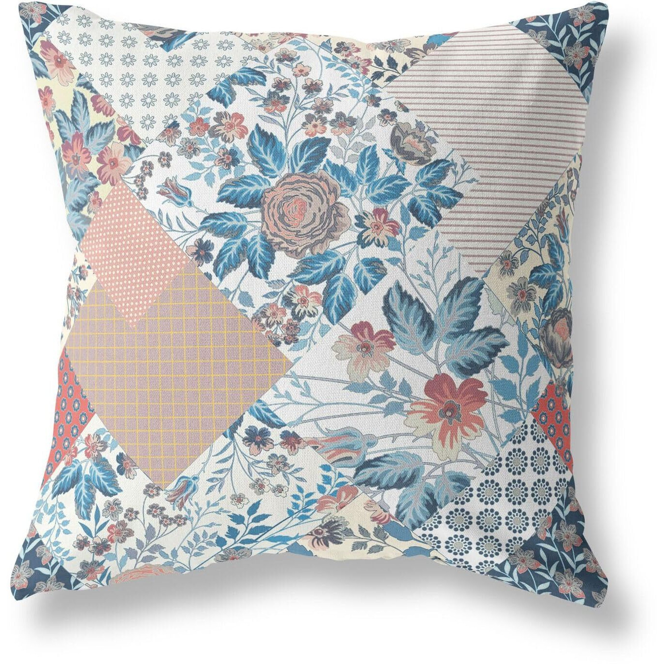 Amrita Sen Arizona Floral Patches Indoor/Outdoor Pillow in White Blue Red 26x26