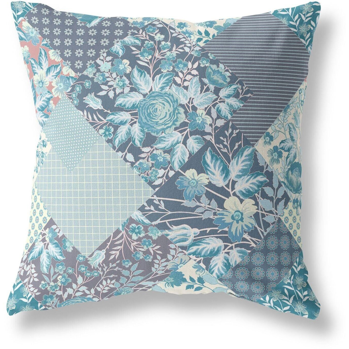 Amrita Sen Arizona Floral Patches Indoor/Outdoor Pillow in Aqua Navy 16x16