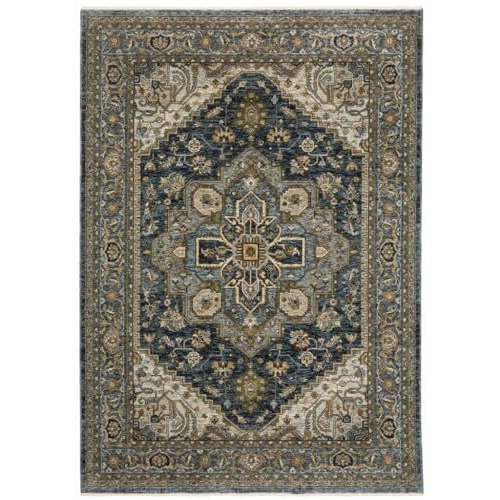 HomeRoots 508061 3 x 5 ft. Oriental Power Loom Area Rug with Fringe Blue & Green