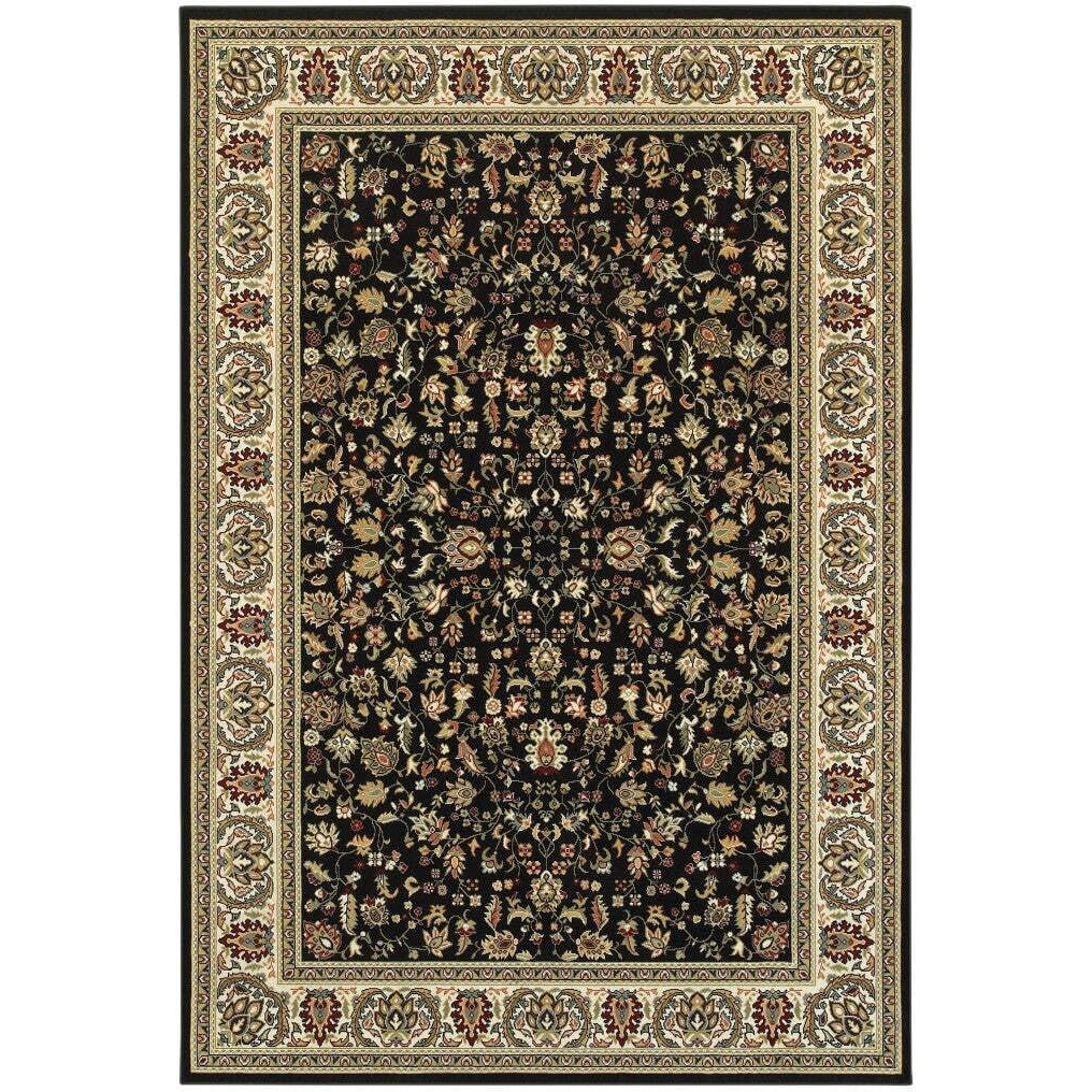 HomeRoots 509105 10 x 13 ft. Black & Ivory Oriental Power Loom Stain Resistant Rectangle Area Rug