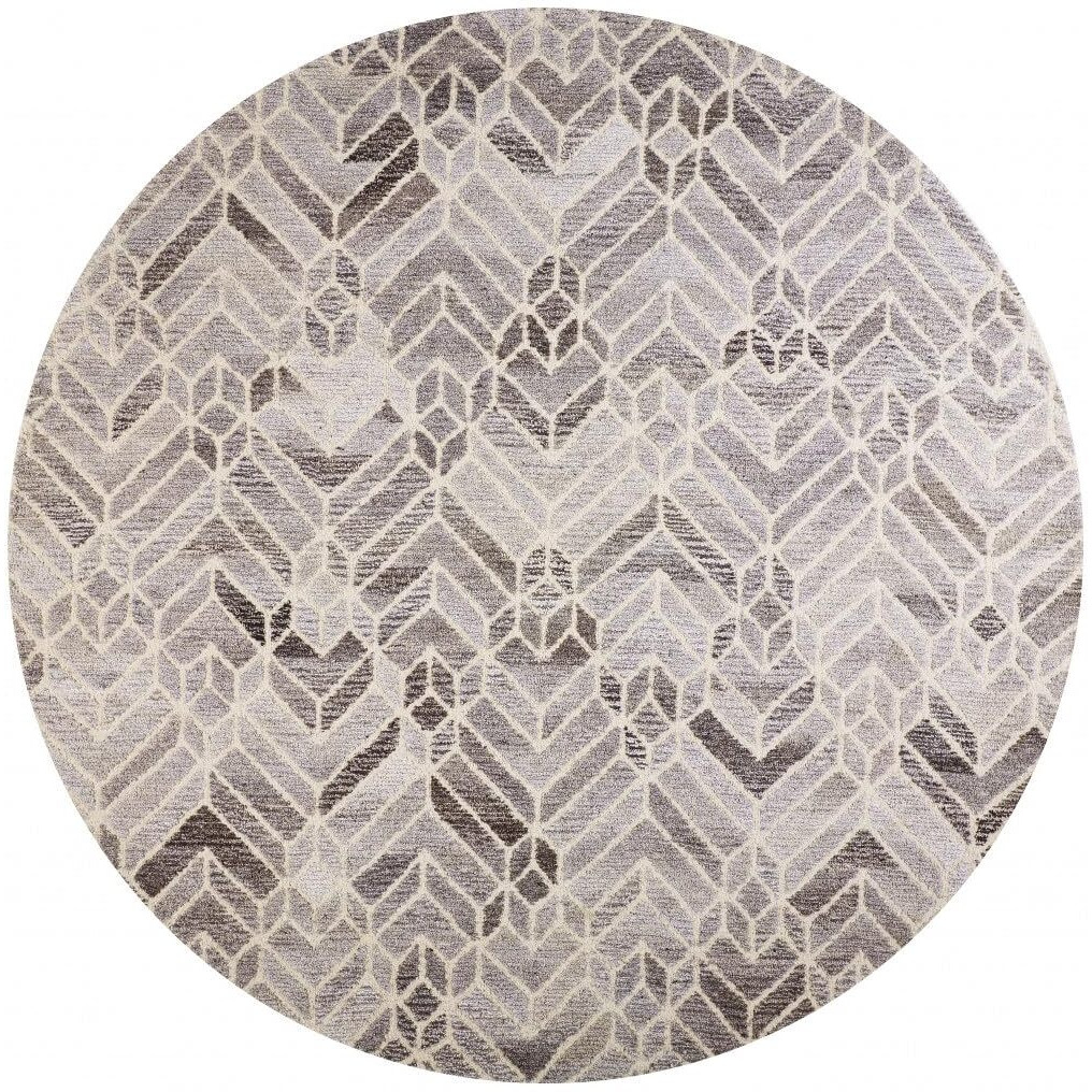 HomeRoots 512027 8 ft. Taupe Gray & Ivory Wool Geometric Hand Tufted Handmade Round Area Rug