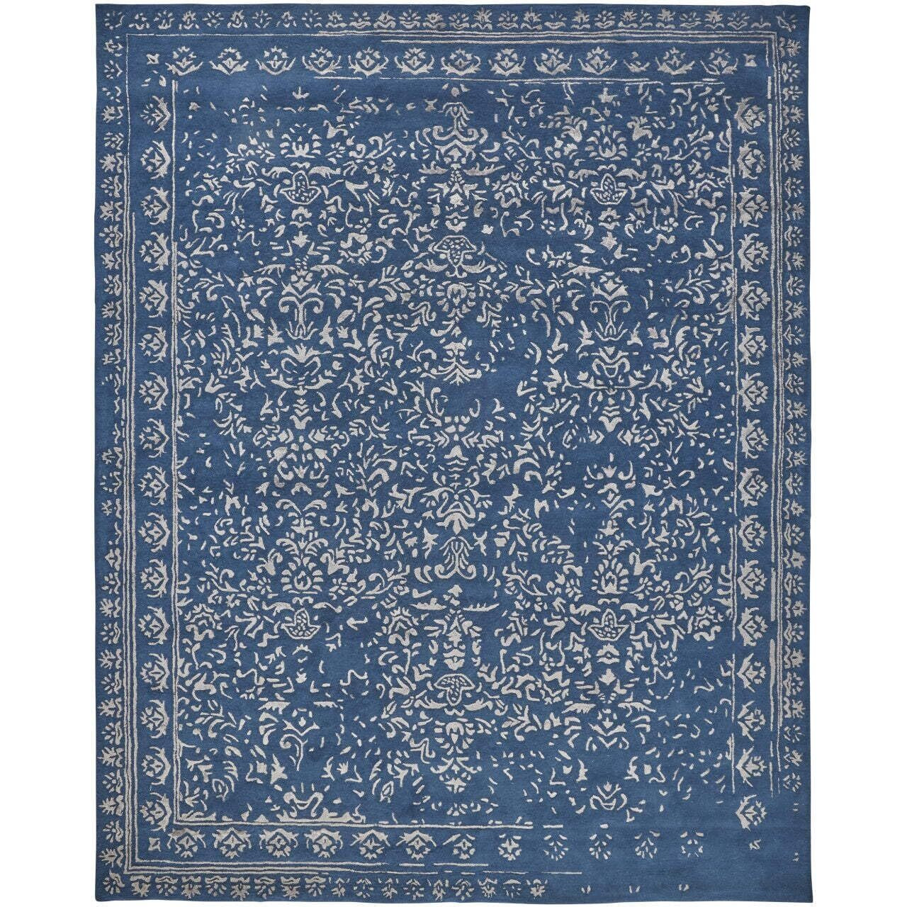 HomeRoots 512522 8 x 10 ft. Blue & Silver Wool Floral Hand Tufted Handmade Distressed Rectangle Area Rug