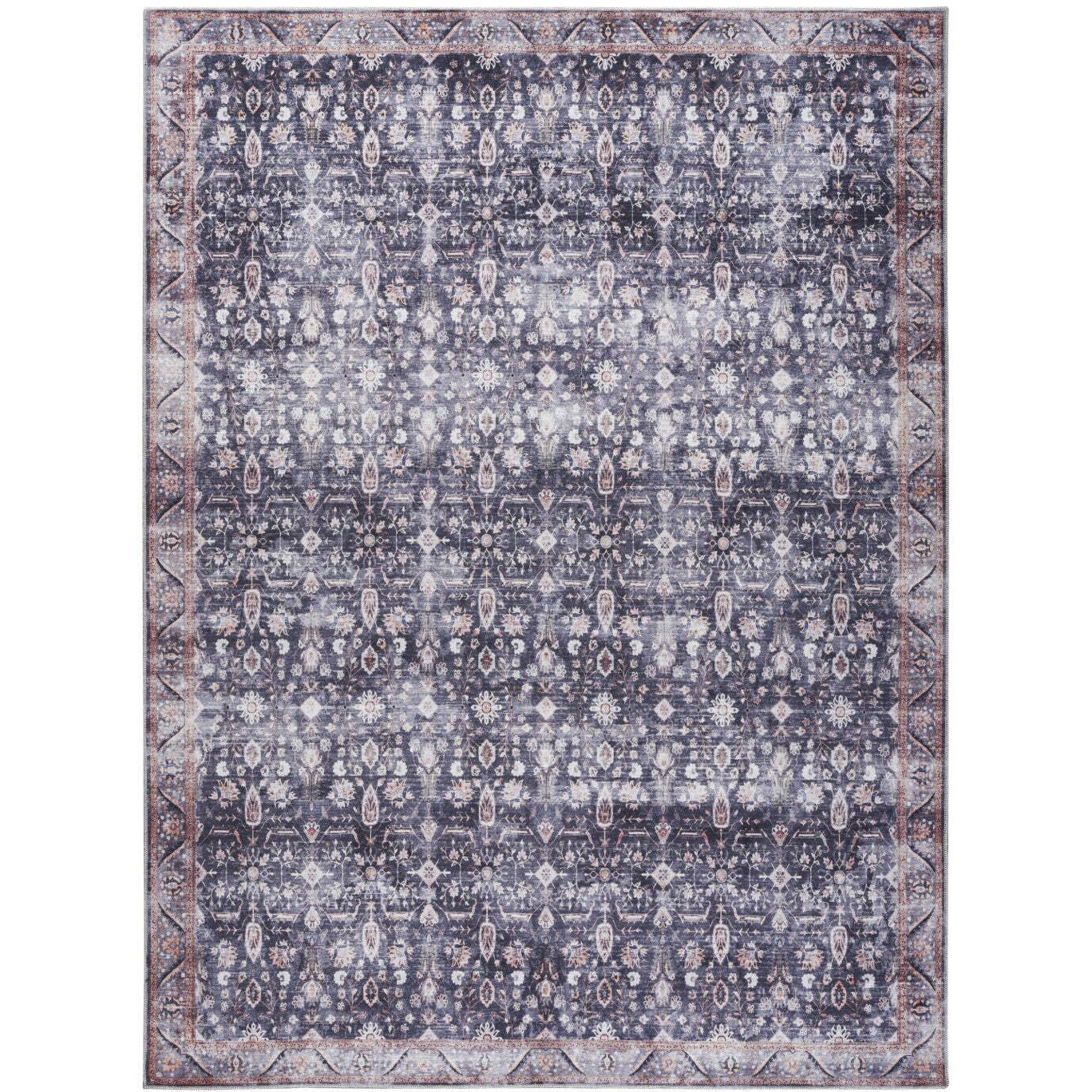 HomeRoots 533345 9 x 12 ft. Blue & Ivory Oriental Traditional Power Loomed Distressed Washable Non Skid Rectangle Area Rug