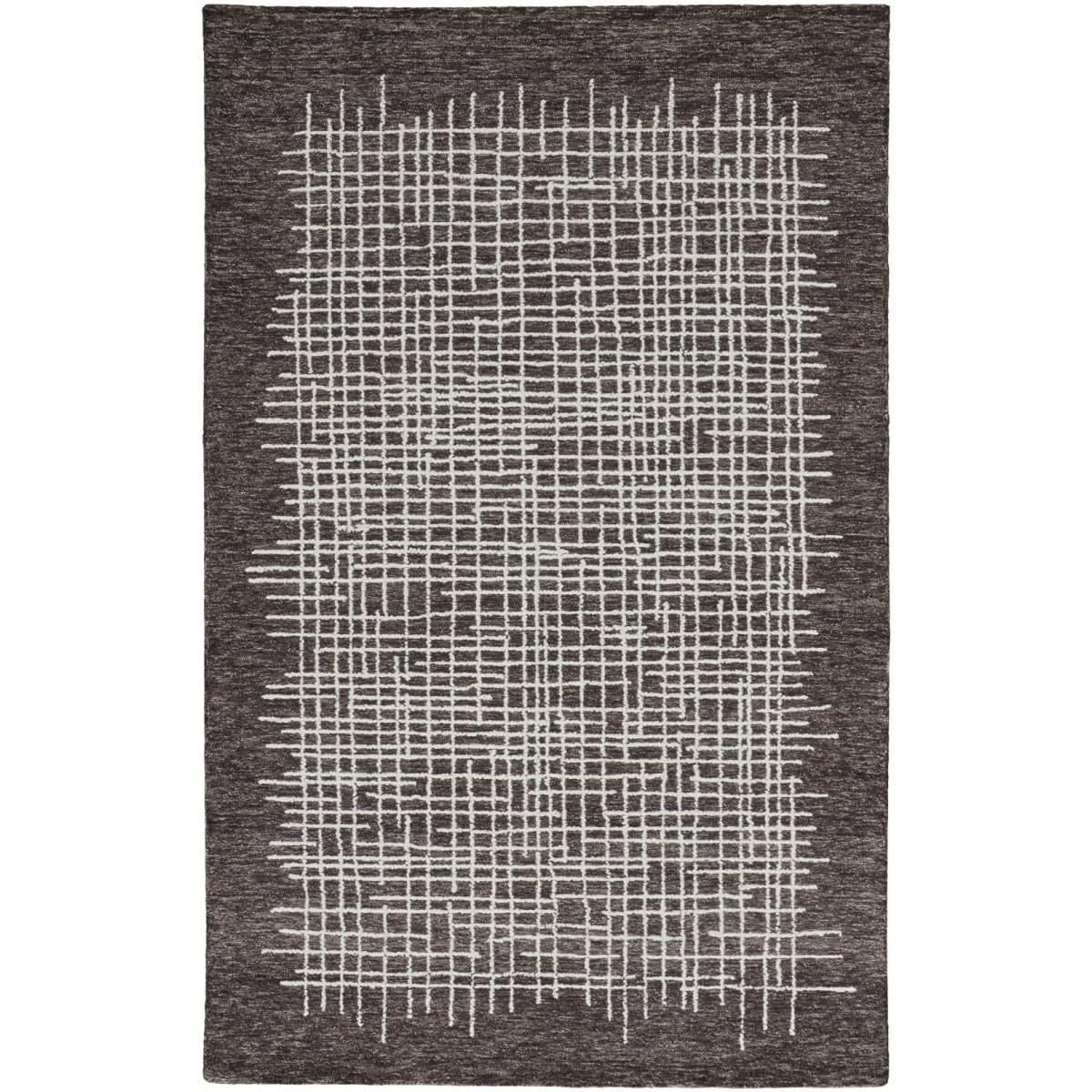 HomeRoots 514325 8 x 10 ft. Brown & Ivory Wool Plaid Hand Tufted Handmade Stain Resistant Rectangle Area Rug