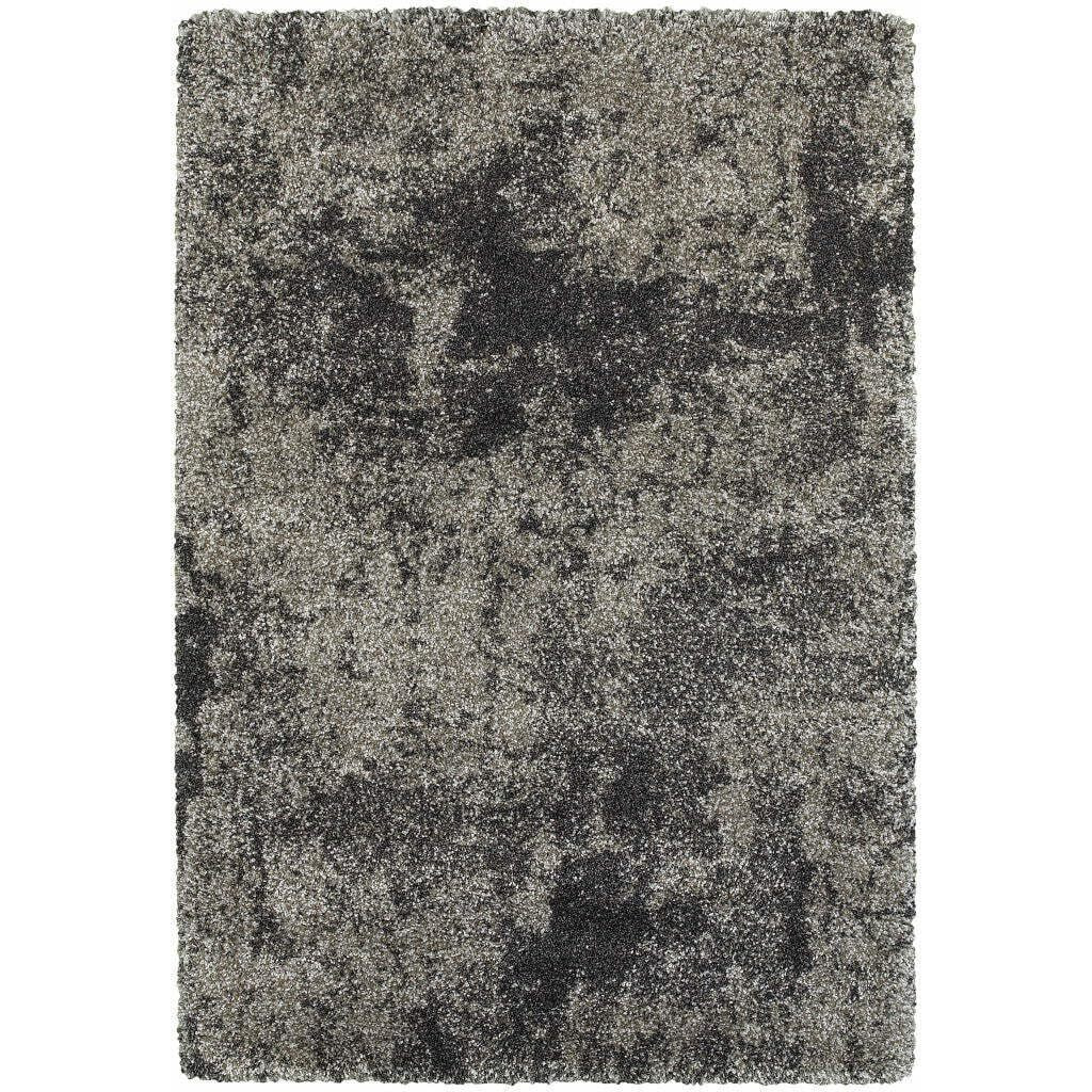 HomeRoots 507861 8 x 11 ft. Charcoal Silver & Gray Abstract Shag Power Loom Stain Resistant Rectangle Area Rug