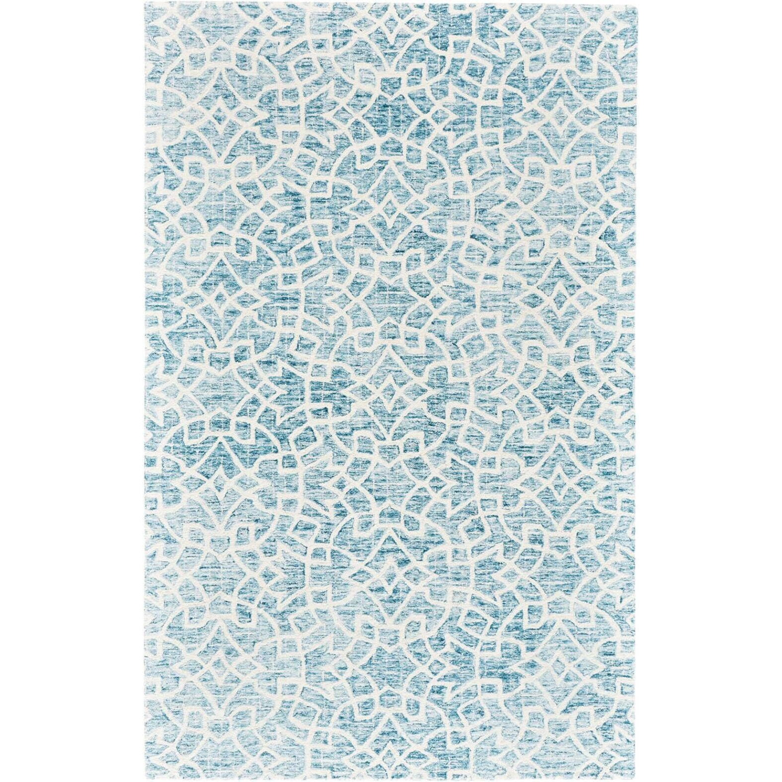 HomeRoots 512156 5 x 8 ft. Blue & Ivory Wool Geometric Hand Tufted Handmade Stain Resistant Rectangle Area Rug