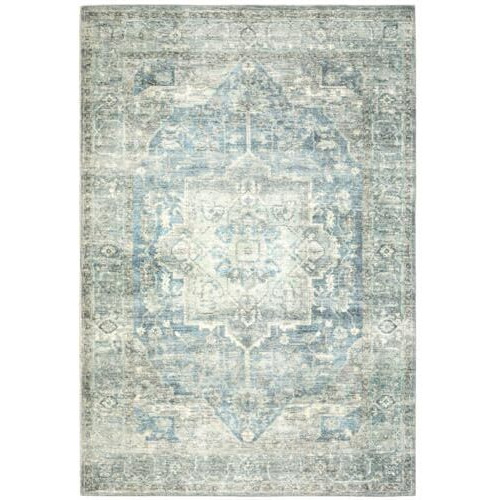 HomeRoots 509684 8 x 10 ft. Gray Blue & Ivory Oriental Power Loom Stain Resistant Rectangle Area Rug