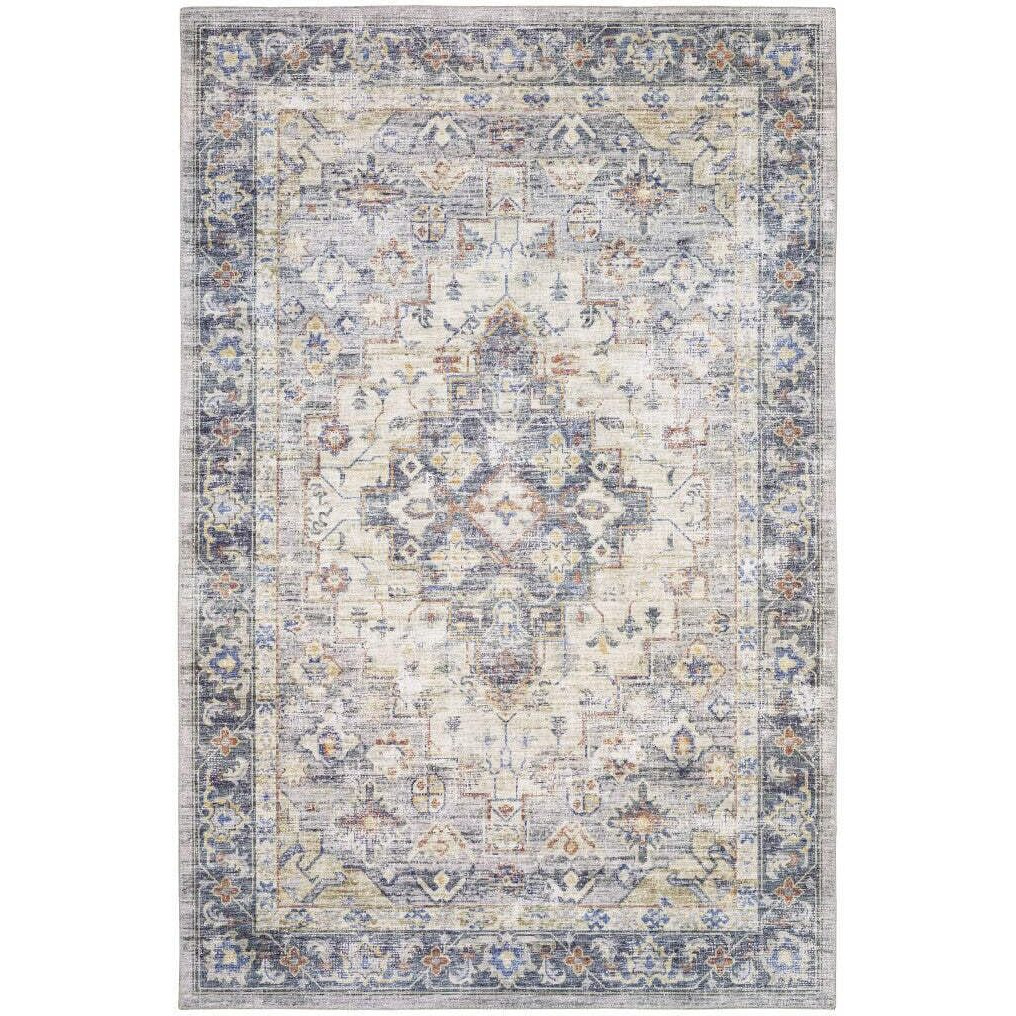 HomeRoots 509519 8 x 10 ft. Blue Gold Gray Orange Yellow & Purple Oriental Power Loom Stain Resistant Rectangle Area Rug