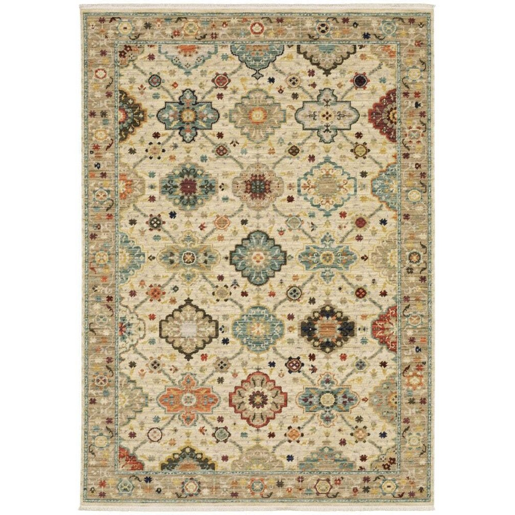 HomeRoots 509198 8 x 11 ft. Oriental Power Loom Stain Resistant Area Rug with Fringe Multi Color