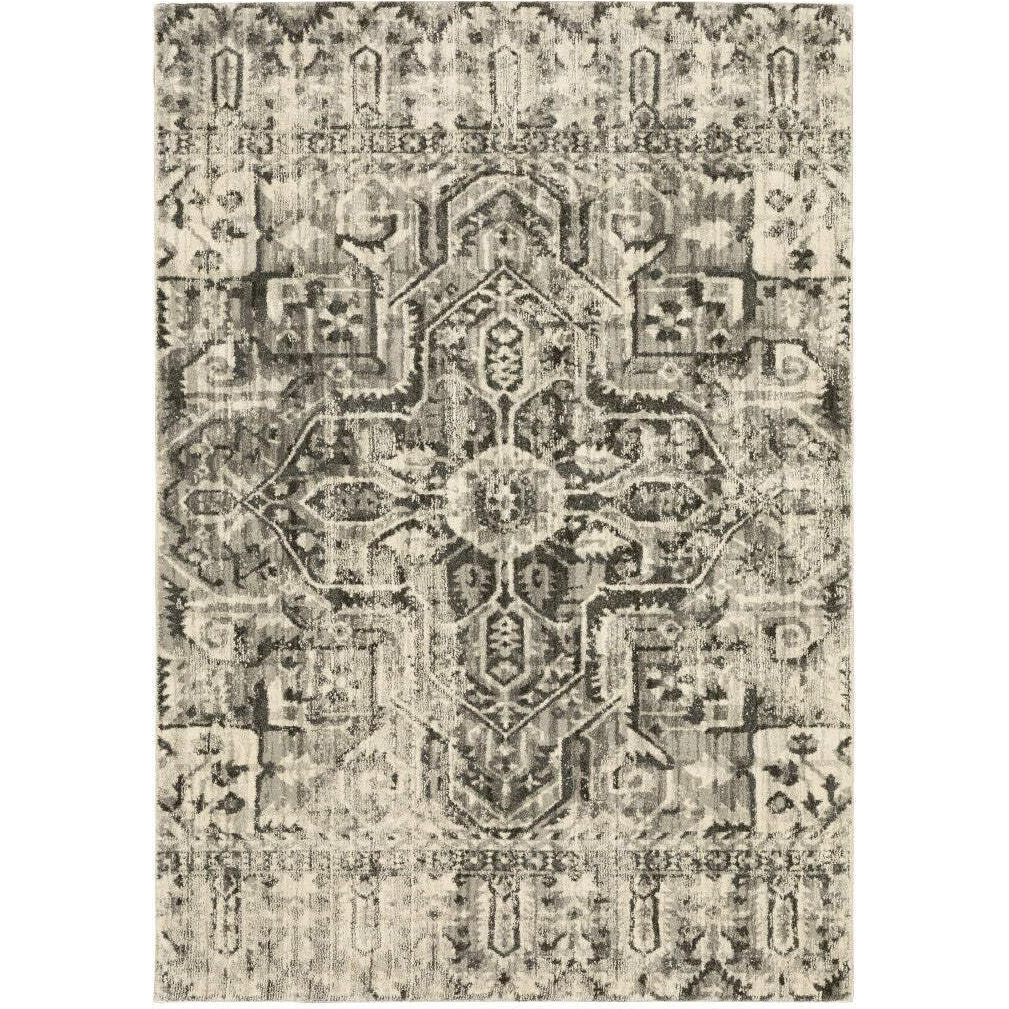 HomeRoots 508843 6 x 9 ft. Gray Ivory & Brown Oriental Power Loom Stain Resistant Rectangle Area Rug