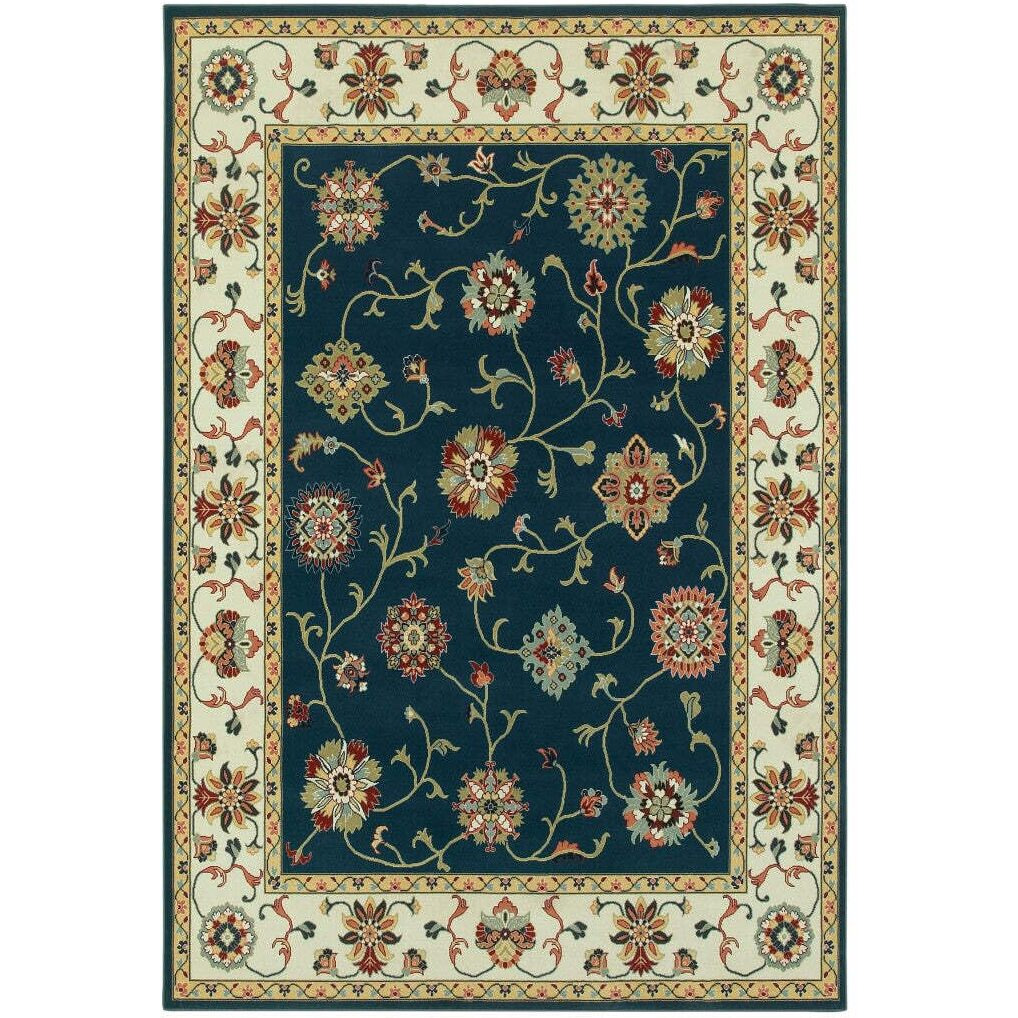 HomeRoots 509126 10 x 13 ft. Navy & Ivory Oriental Power Loom Stain Resistant Rectangle Area Rug