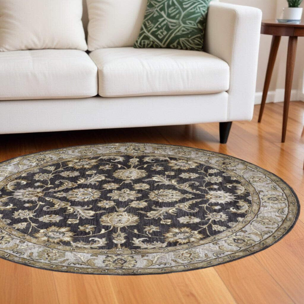 HomeRoots 511266 8 x 11 ft. Blue Gray & Taupe Wool Floral Hand Tufted Handmade Stain Resistant Rectangle Area Rug