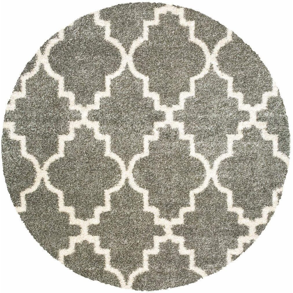 HomeRoots 507896 8 ft. Gray Geometric Power Loom Stain Resistant Round Area Rug