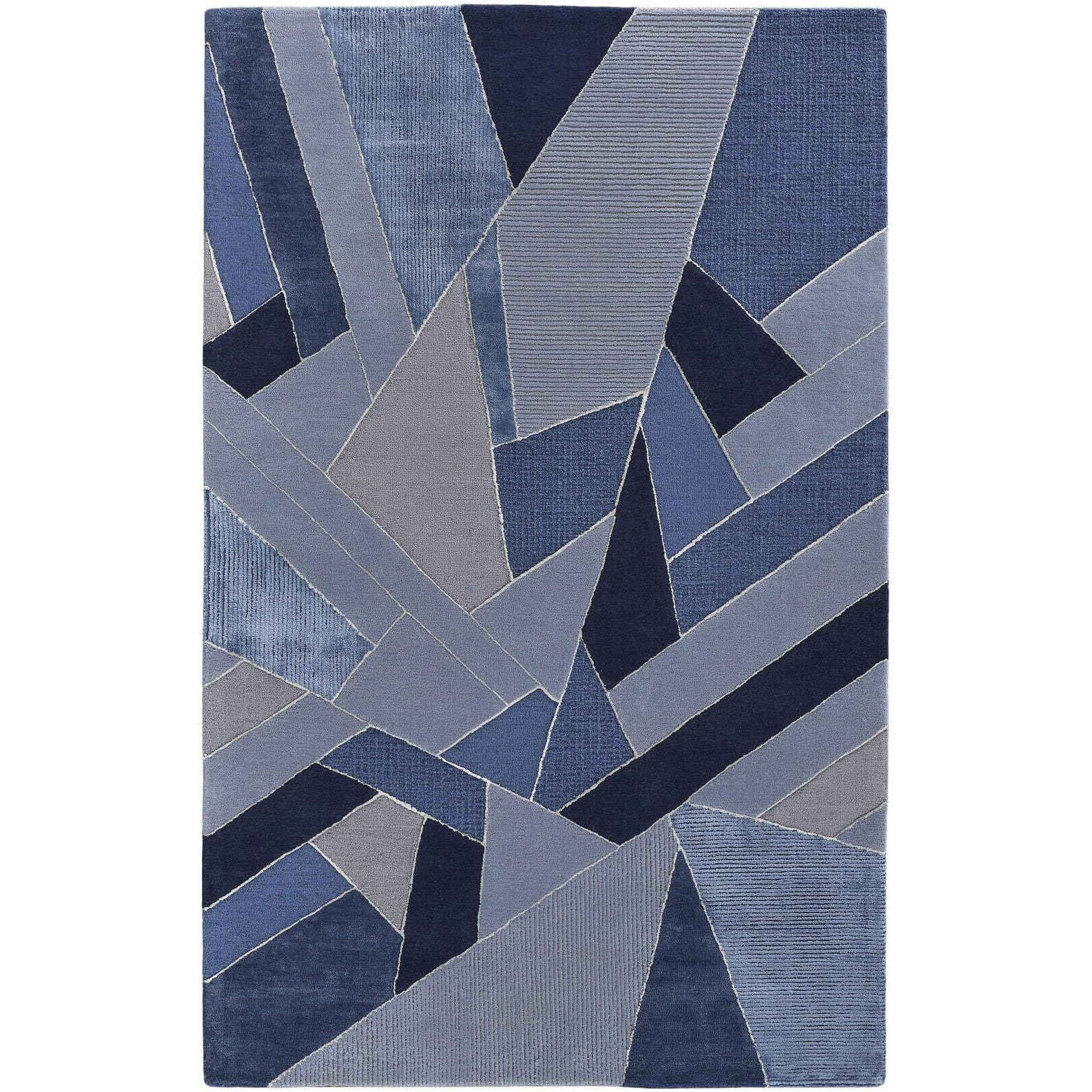 HomeRoots 514607 9 x 12 ft. Blue & Silver Wool Geometric Hand Tufted Handmade Rectangle Area Rug