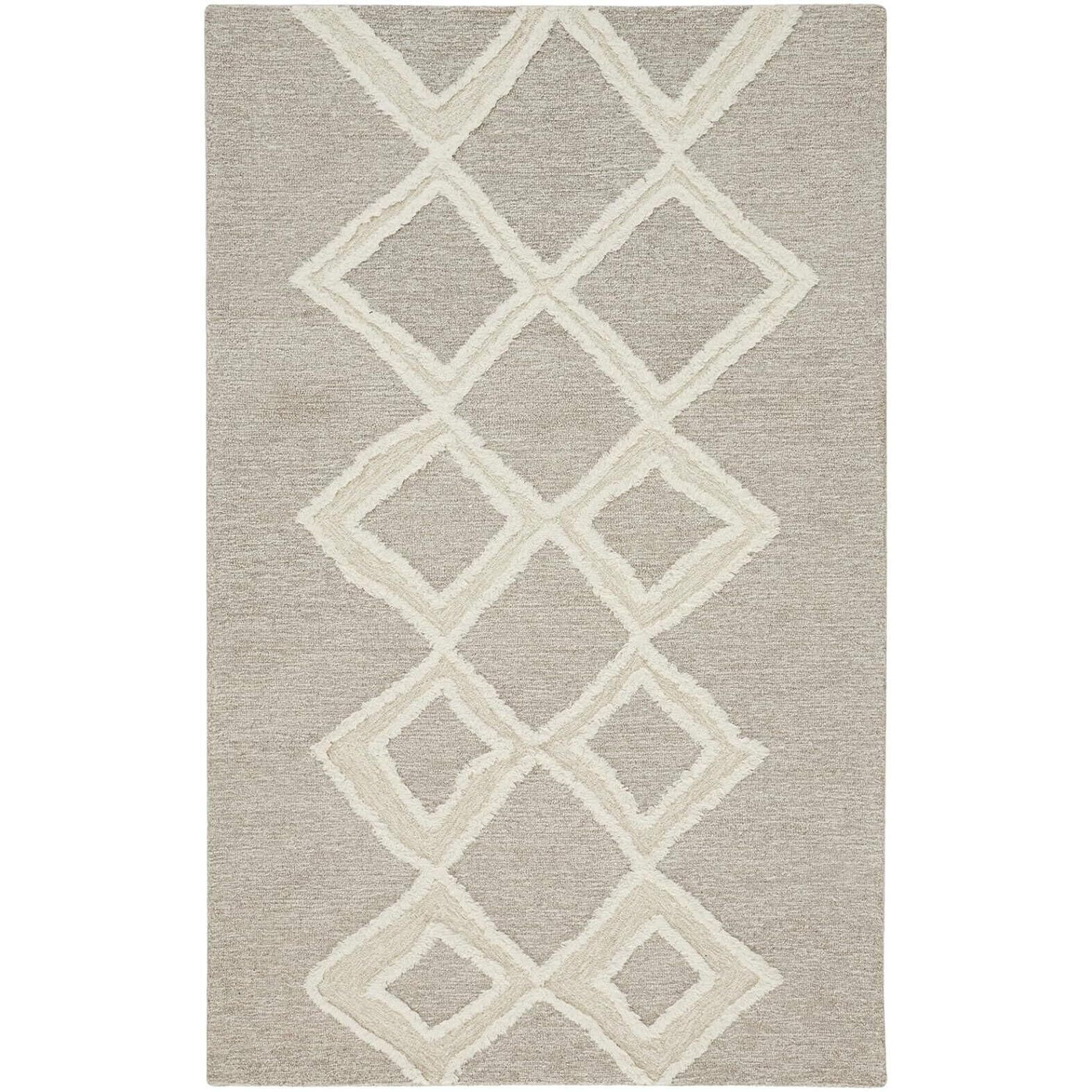 HomeRoots 512790 8 x 10 ft. Gray & Ivory Wool Geometric Hand Tufted Handmade Stain Resistant Rectangle Area Rug