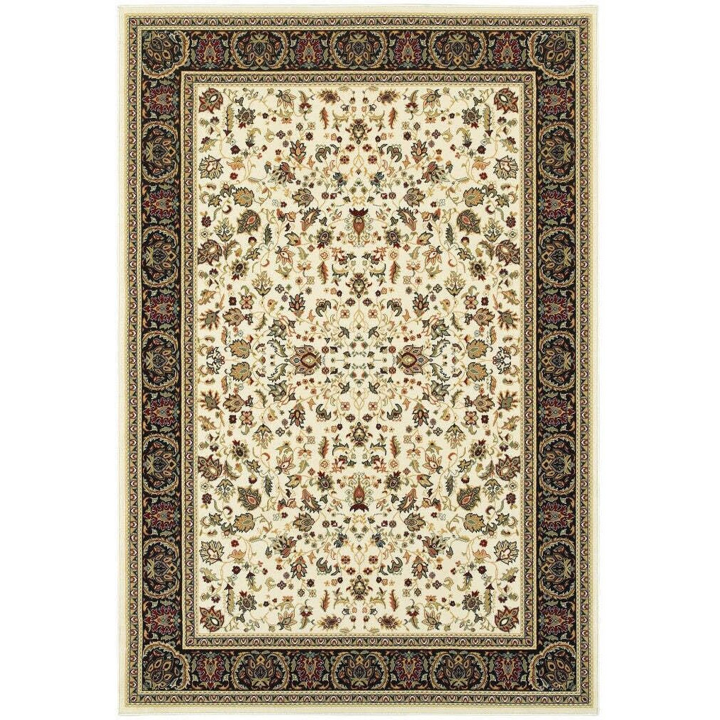 HomeRoots 509108 4 x 6 ft. Ivory & Black Oriental Power Loom Stain Resistant Rectangle Area Rug