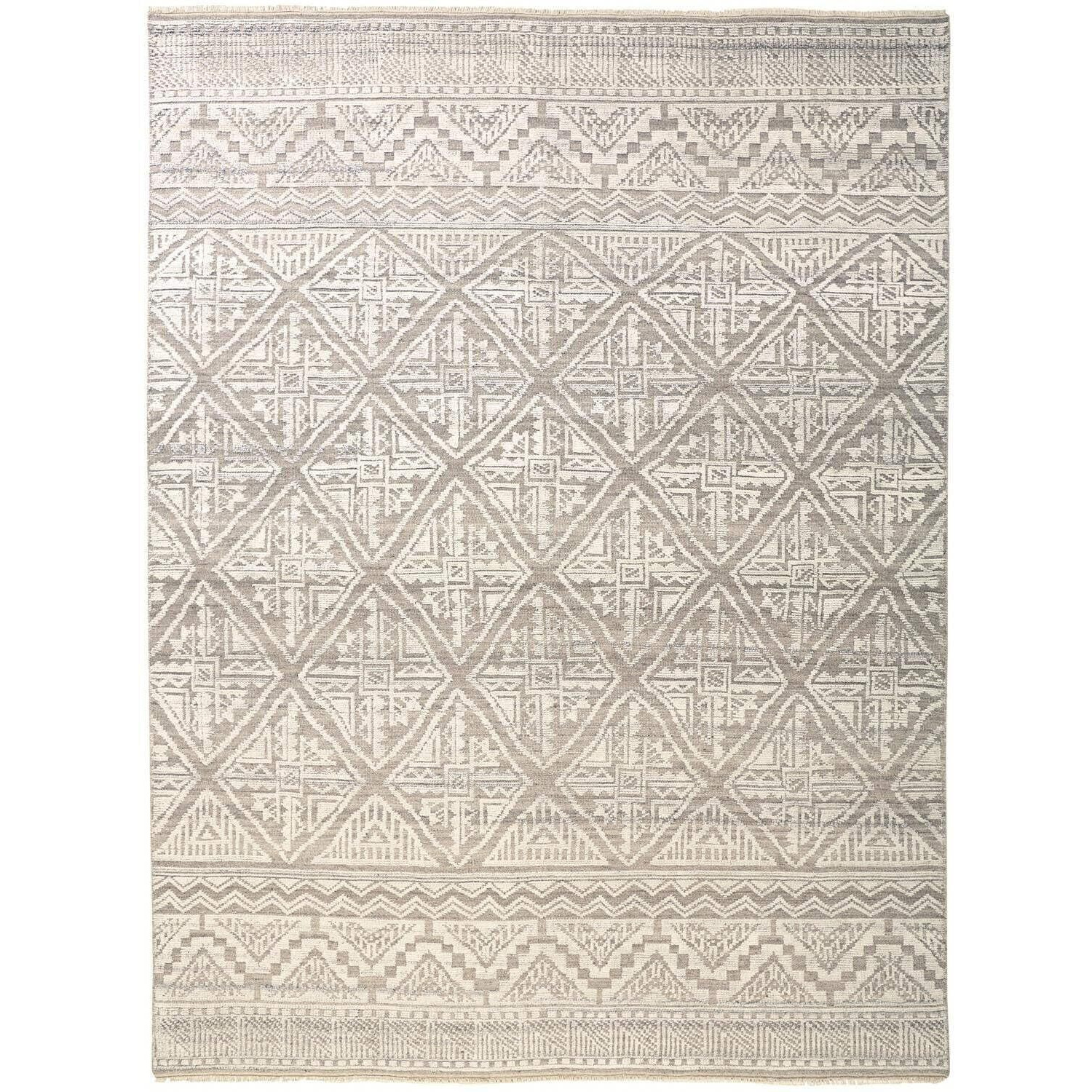 HomeRoots 515570 2 x 3 ft. Ivory Tan & Gray Geometric Hand Knotted Rectangle Area Rug