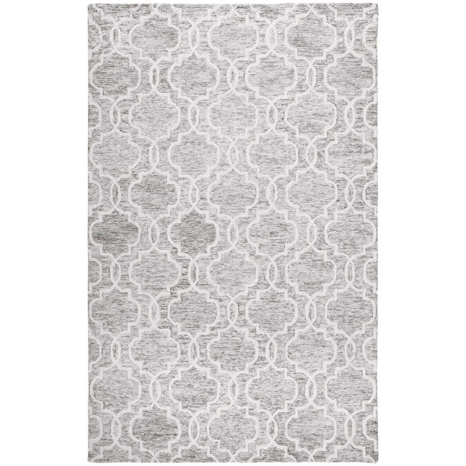 HomeRoots 512189 8 x 10 ft. Gray & Ivory Wool Geometric Hand Tufted Handmade Stain Resistant Rectangle Area Rug